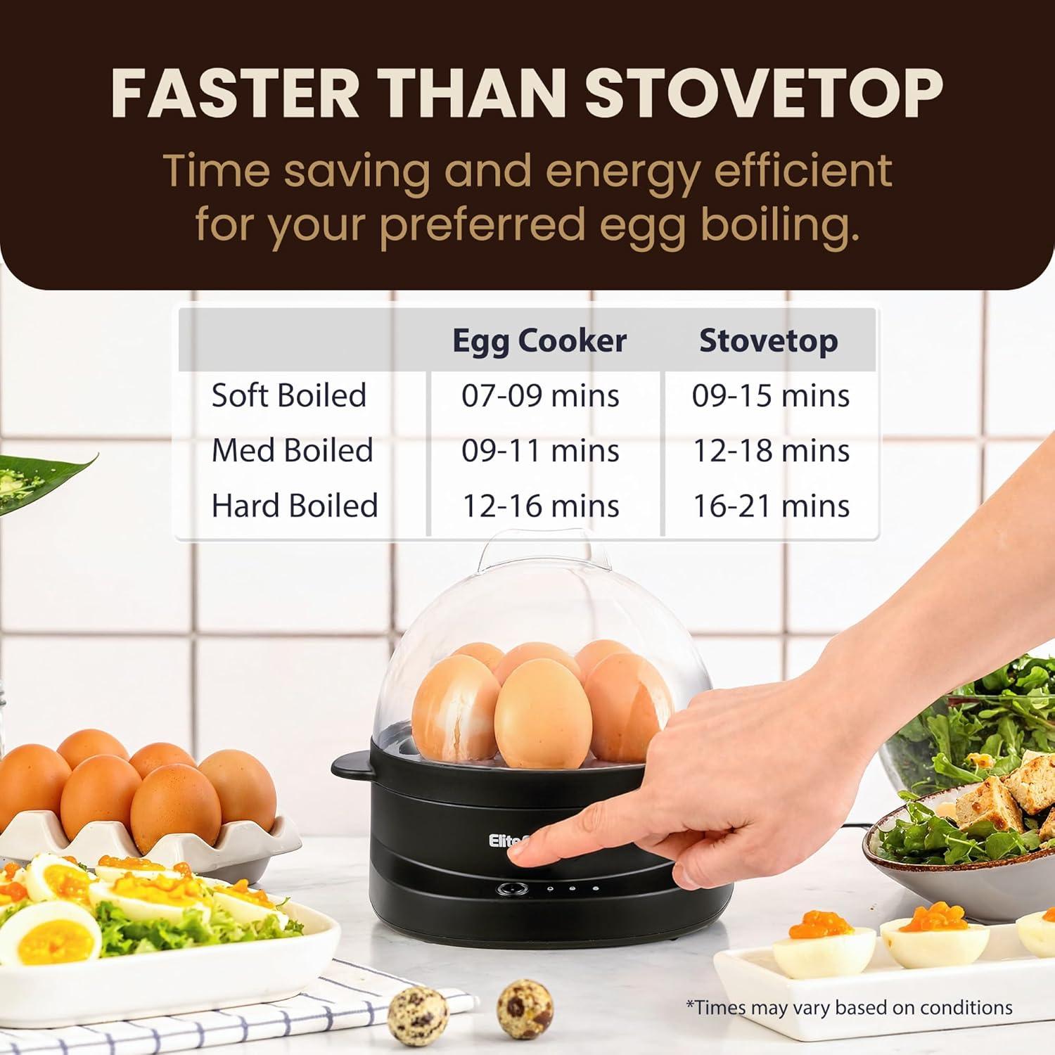 imageElite Gourmet EGC007CHC Rapid Egg Cooker 7 EasyToPeel Hard Medium Soft Boiled Eggs Poacher Omelet Maker Auto ShutOff Alarm 16Recipe Booklet Charcoal GreyBlack