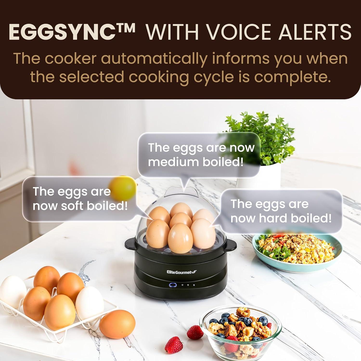 imageElite Gourmet EGC007CHC Rapid Egg Cooker 7 EasyToPeel Hard Medium Soft Boiled Eggs Poacher Omelet Maker Auto ShutOff Alarm 16Recipe Booklet Charcoal GreyBlack