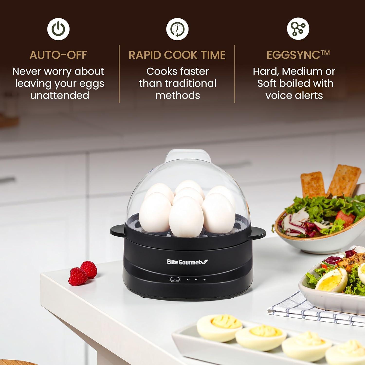 imageElite Gourmet EGC007CHC Rapid Egg Cooker 7 EasyToPeel Hard Medium Soft Boiled Eggs Poacher Omelet Maker Auto ShutOff Alarm 16Recipe Booklet Charcoal GreyBlack