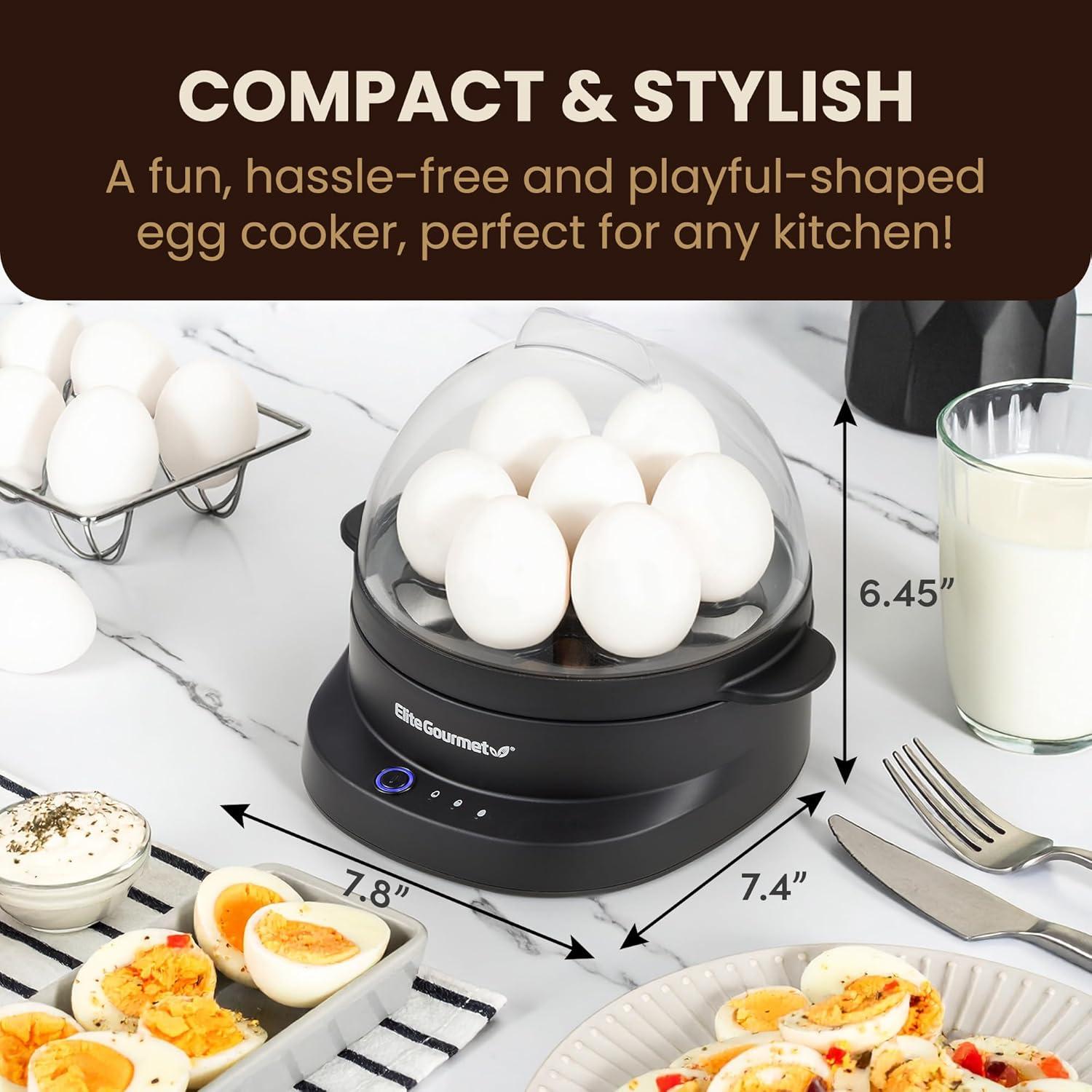 imageElite Gourmet EGC007CHC Rapid Egg Cooker 7 EasyToPeel Hard Medium Soft Boiled Eggs Poacher Omelet Maker Auto ShutOff Alarm 16Recipe Booklet Charcoal GreyBlack