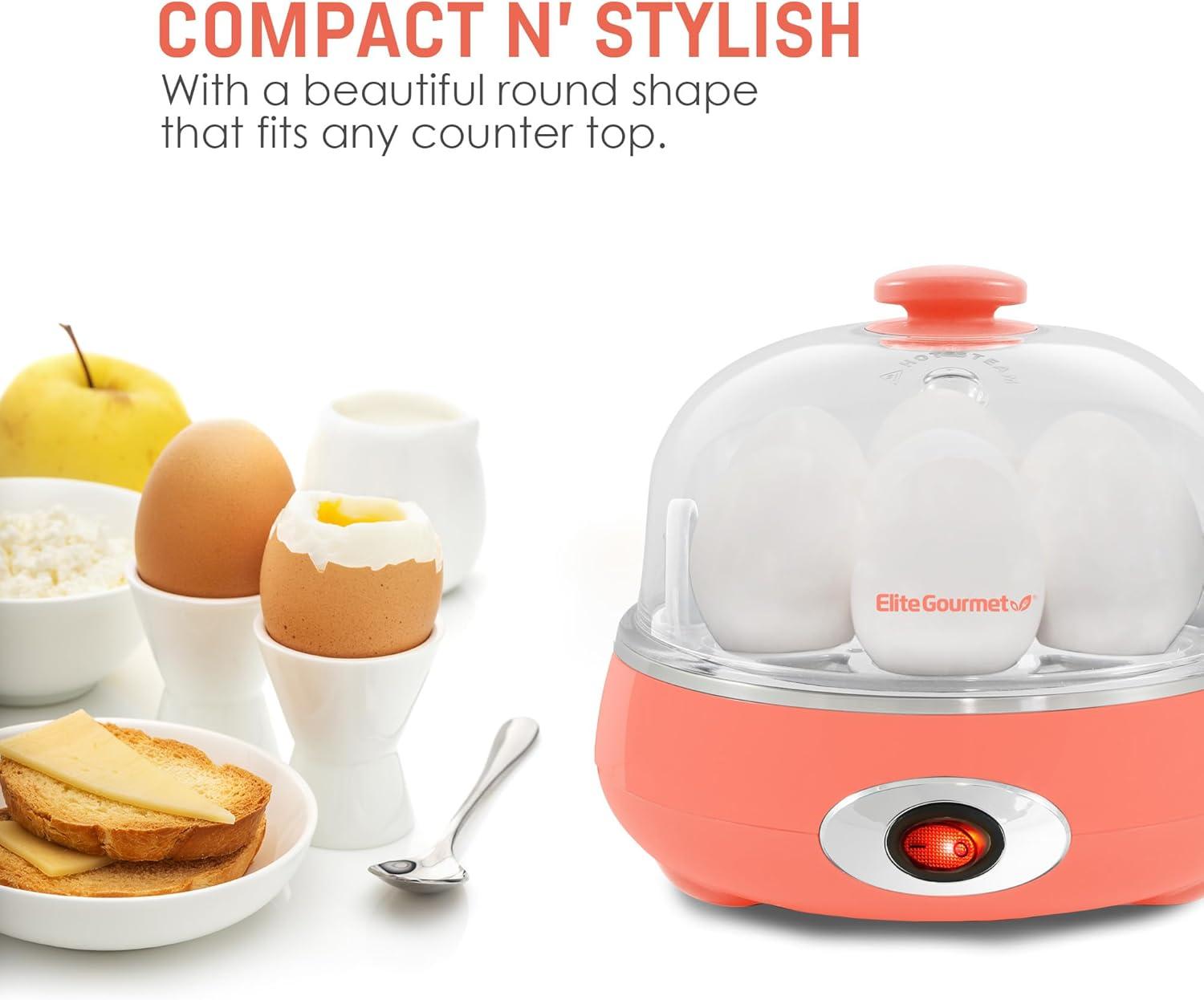 imageElite Gourmet EGC007CHC Rapid Egg Cooker 7 EasyToPeel Hard Medium Soft Boiled Eggs Poacher Omelet Maker Auto ShutOff Alarm 16Recipe Booklet Charcoal GreyCoral