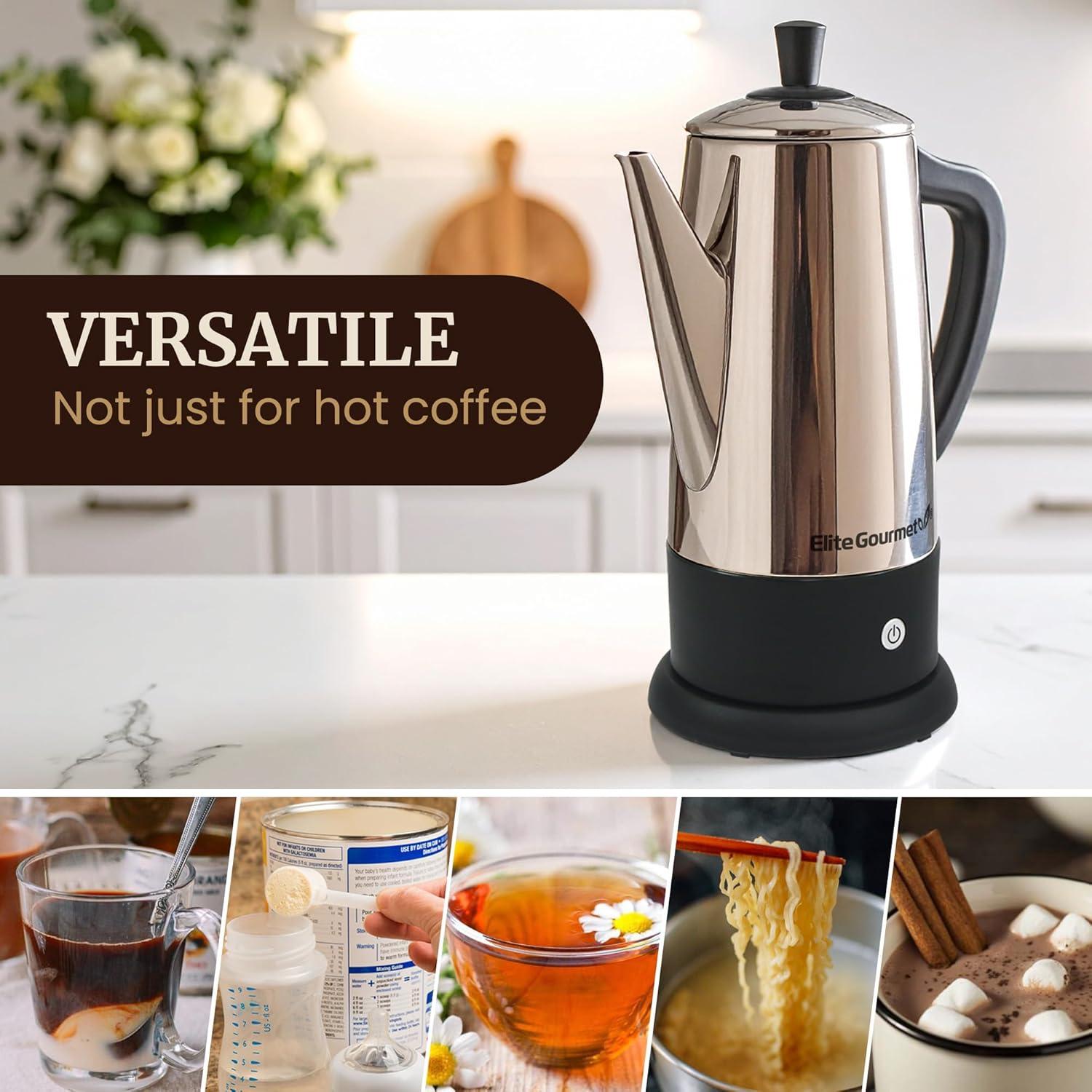 imageElite Gourmet EHC111A Personal SingleServe Compact Coffee Maker Brewer Includes 14Oz Stainless Steel Interior Thermal Travel Mug Compatible with Coffee Grounds Reusable Filter BlackBlack