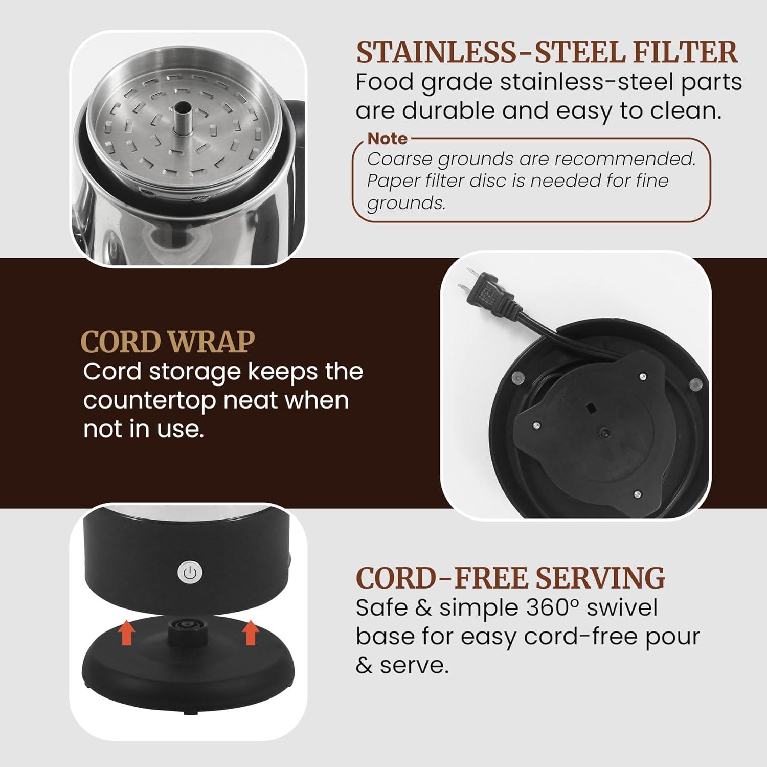 imageElite Gourmet EHC111A Personal SingleServe Compact Coffee Maker Brewer Includes 14Oz Stainless Steel Interior Thermal Travel Mug Compatible with Coffee Grounds Reusable Filter BlackBlack