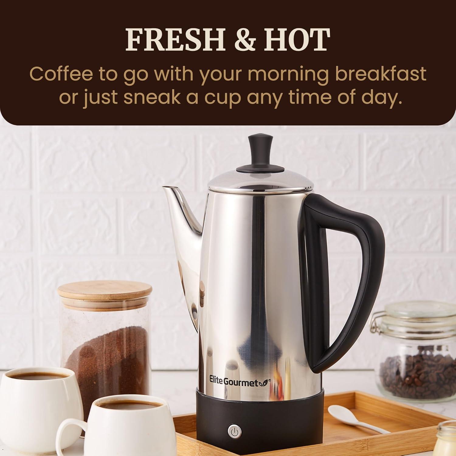 imageElite Gourmet EHC111A Personal SingleServe Compact Coffee Maker Brewer Includes 14Oz Stainless Steel Interior Thermal Travel Mug Compatible with Coffee Grounds Reusable Filter BlackBlack