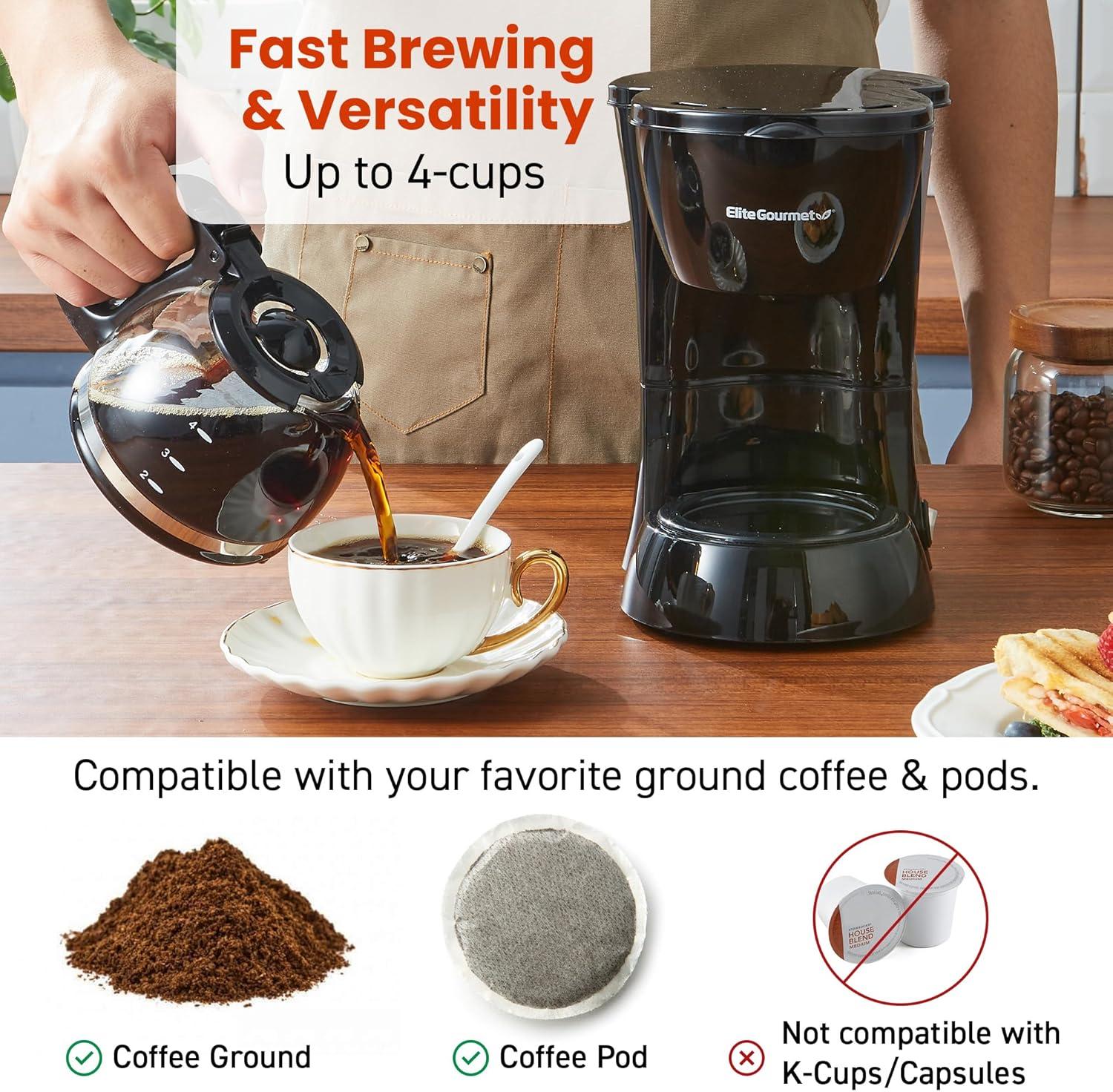 imageElite Gourmet EHC5055 Automatic Brew ampamp Drip Coffee Maker with Pause N Serve Reusable Filter OnOff Switch Water Level Indicator BlackBlack