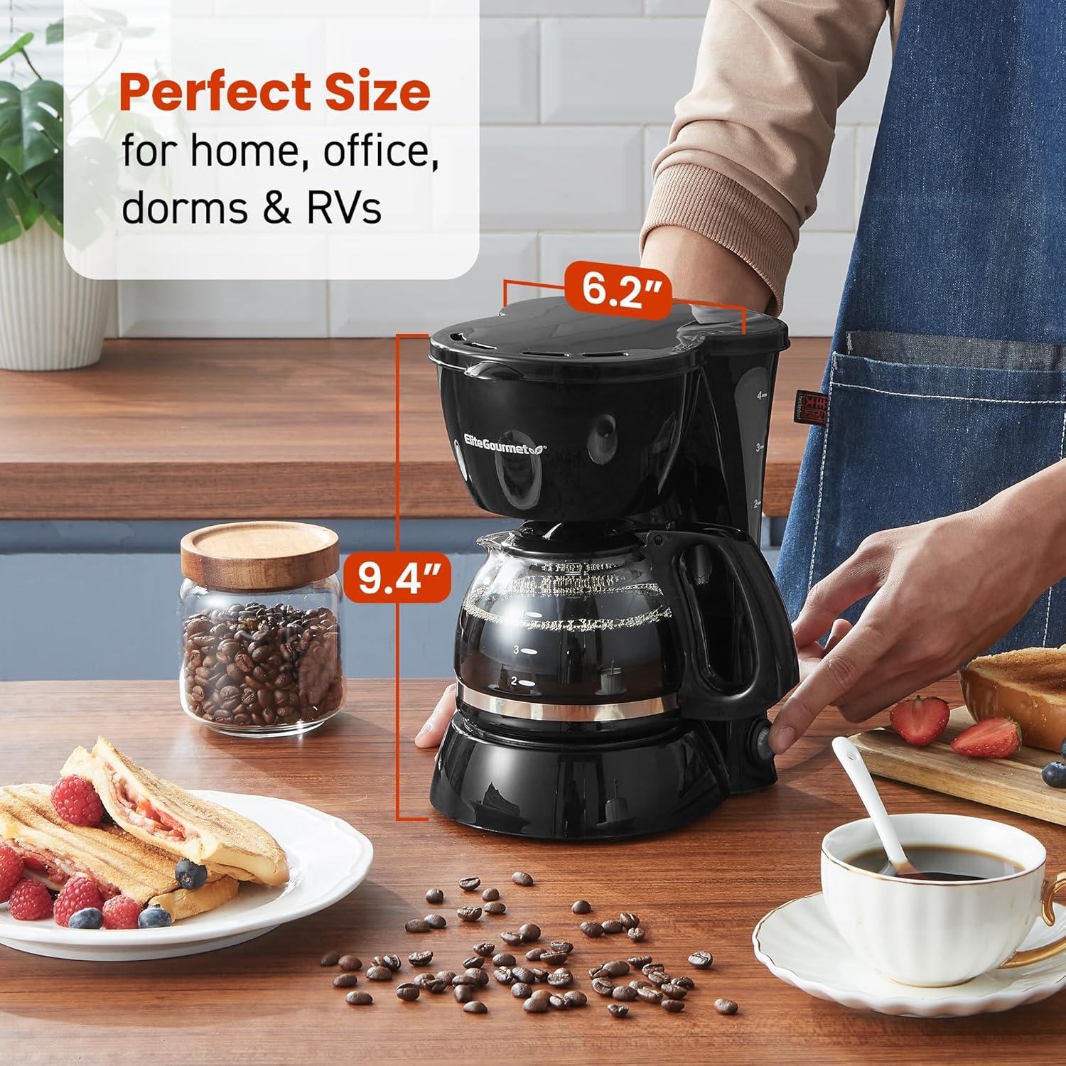 imageElite Gourmet EHC5055 Automatic Brew ampamp Drip Coffee Maker with Pause N Serve Reusable Filter OnOff Switch Water Level Indicator BlackBlack