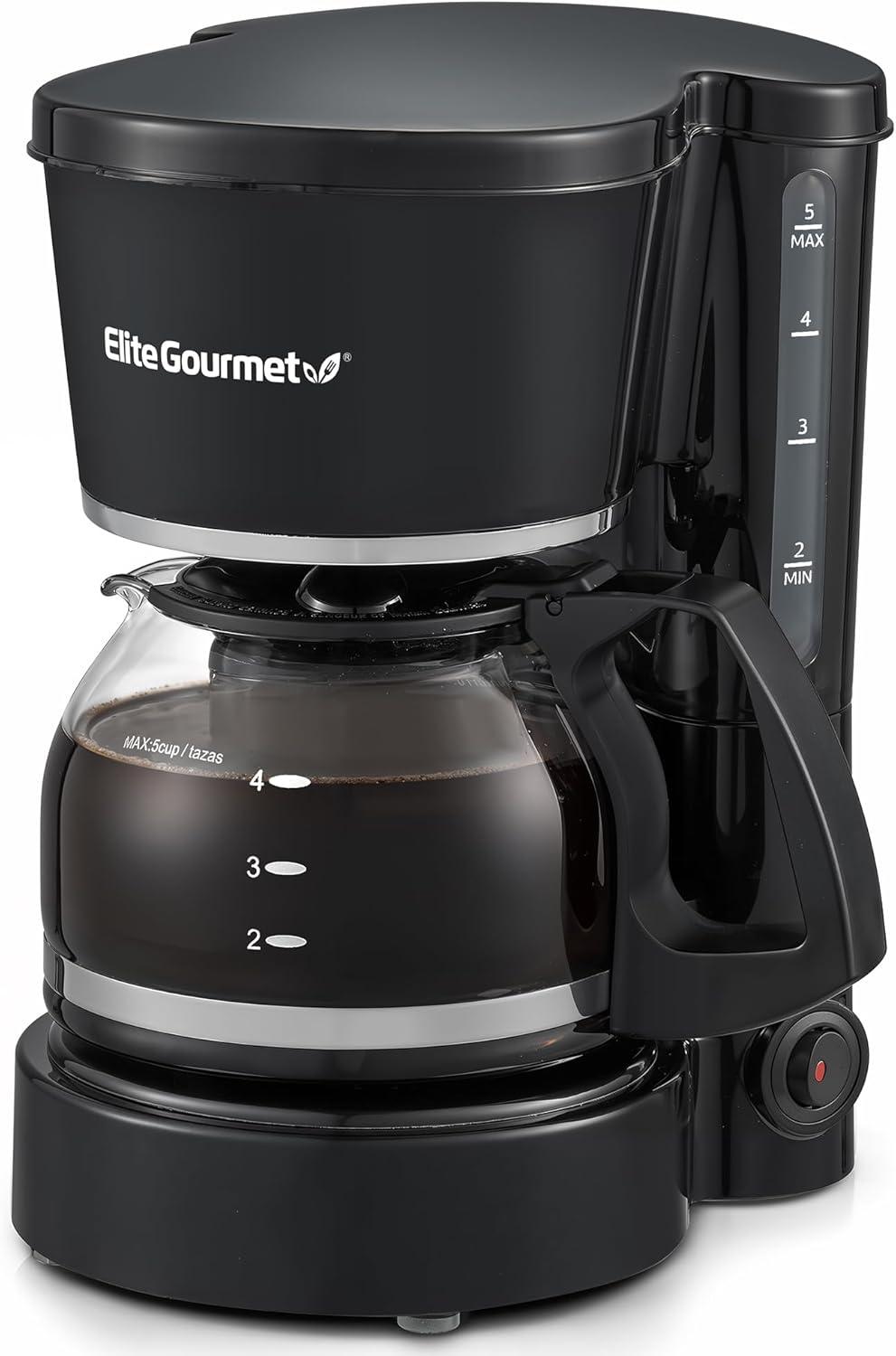 imageElite Gourmet EHC5055 Automatic Brew ampamp Drip Coffee Maker with Pause N Serve Reusable Filter OnOff Switch Water Level Indicator BlackBlack