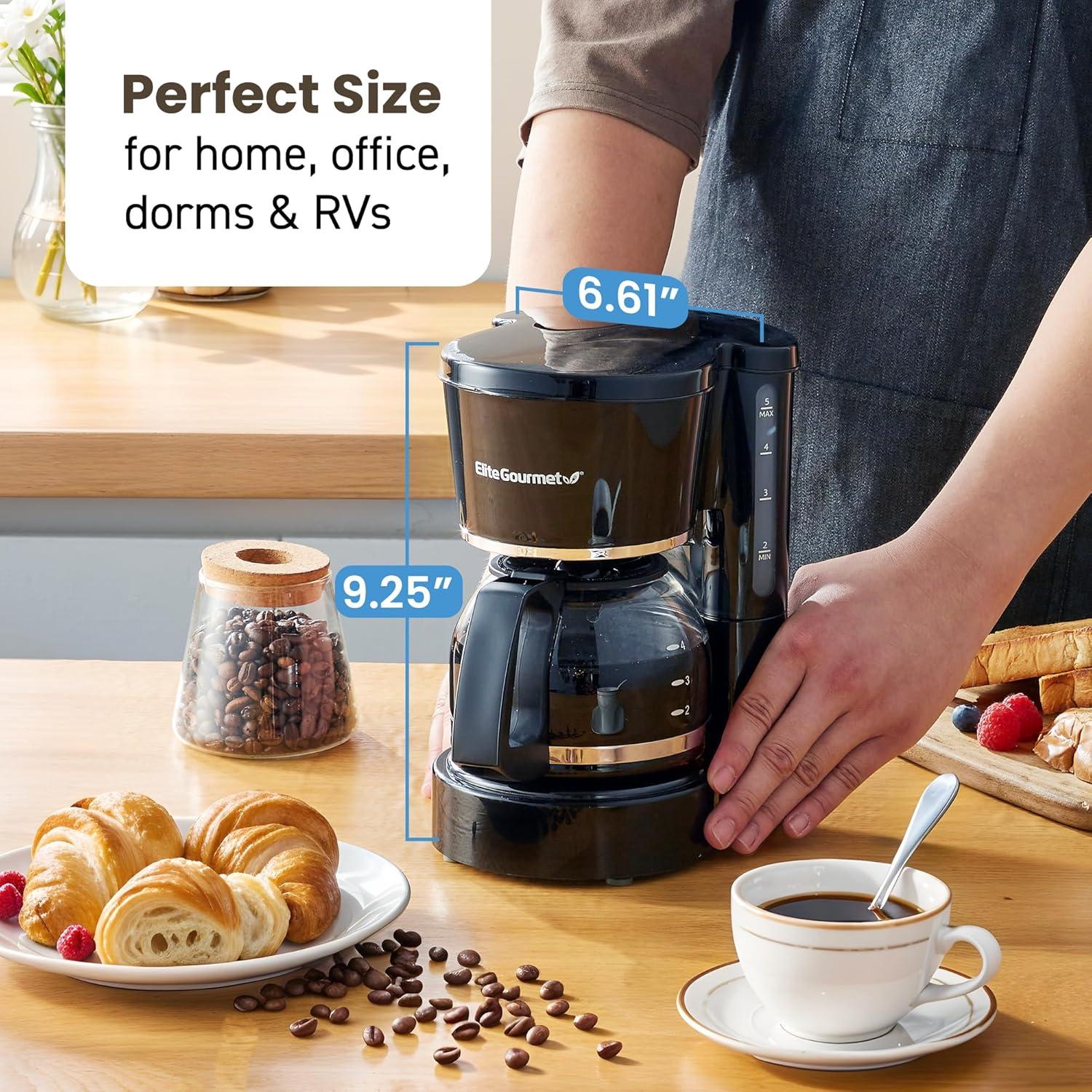 imageElite Gourmet EHC5055 Automatic Brew ampamp Drip Coffee Maker with Pause N Serve Reusable Filter OnOff Switch Water Level Indicator BlackBlack