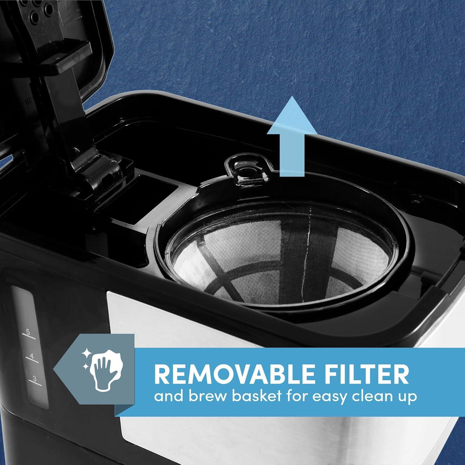 imageElite Gourmet EHC5055 Automatic Brew ampamp Drip Coffee Maker with Pause N Serve Reusable Filter OnOff Switch Water Level Indicator BlackStainless Steel