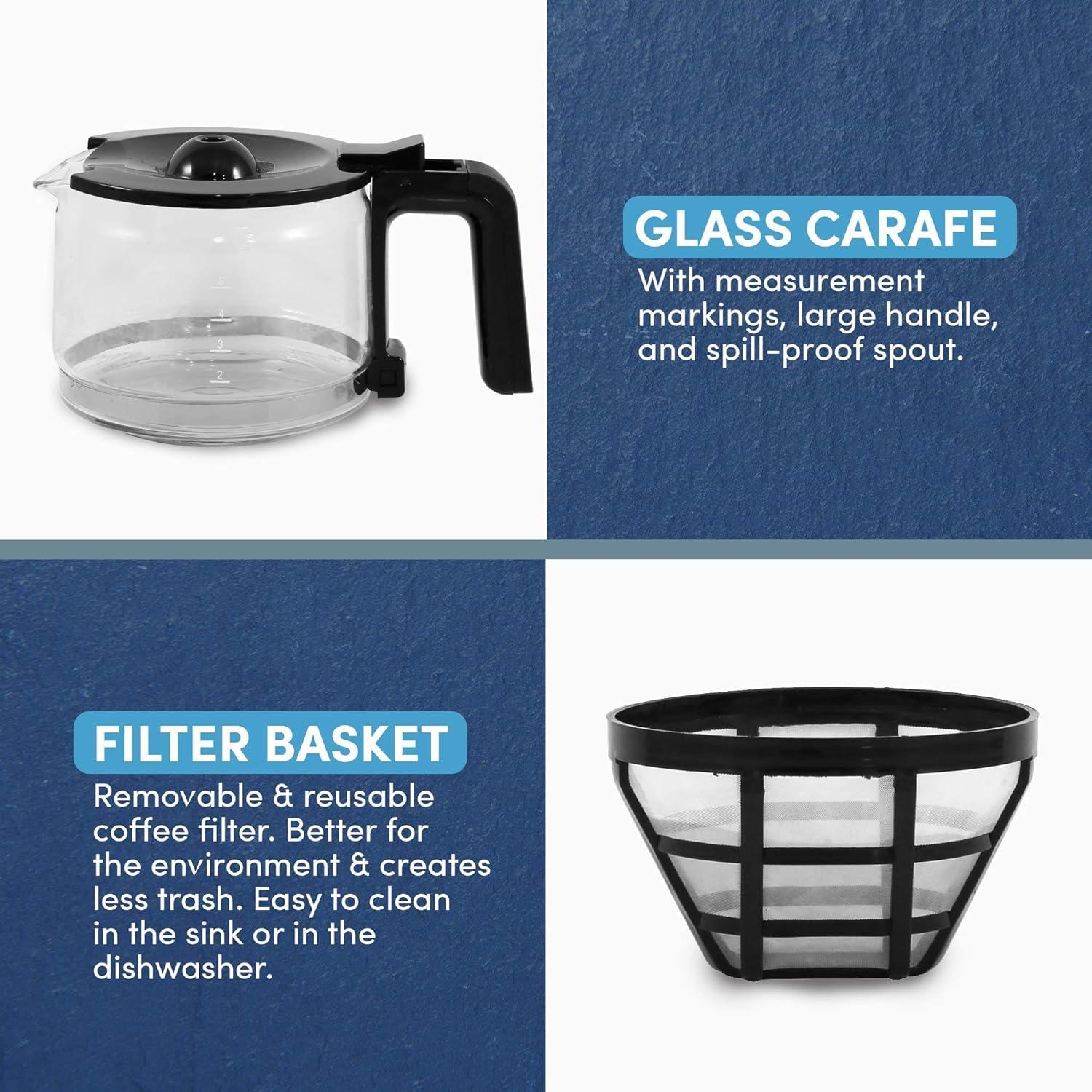 imageElite Gourmet EHC5055 Automatic Brew ampamp Drip Coffee Maker with Pause N Serve Reusable Filter OnOff Switch Water Level Indicator BlackStainless Steel