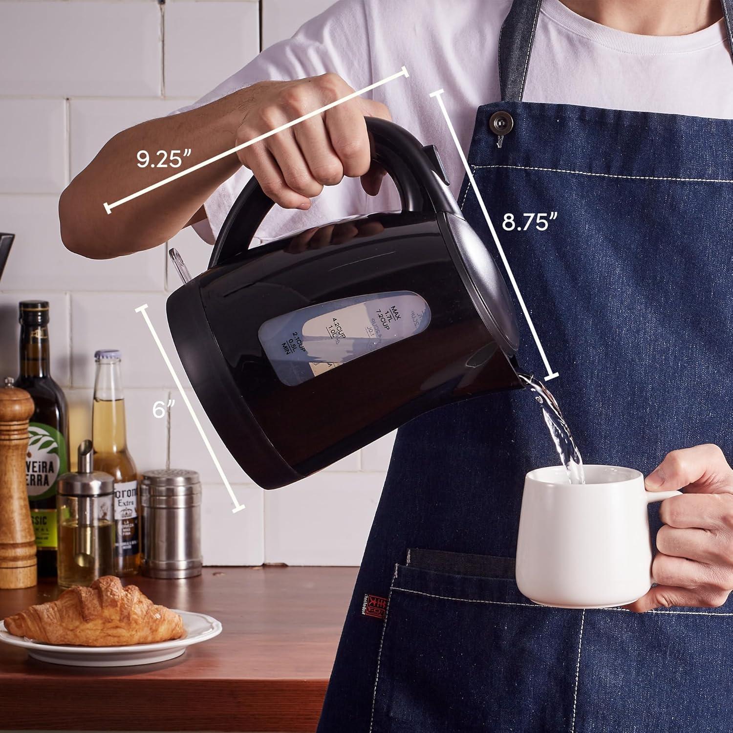 imageElite Gourmet EKT602 Electric BPAFree Glass Kettle Cordless 360 Base Stylish Blue LED Interior Handy Auto ShutOff Function  Quickly Boil Water For Tea ampamp MoreBlack