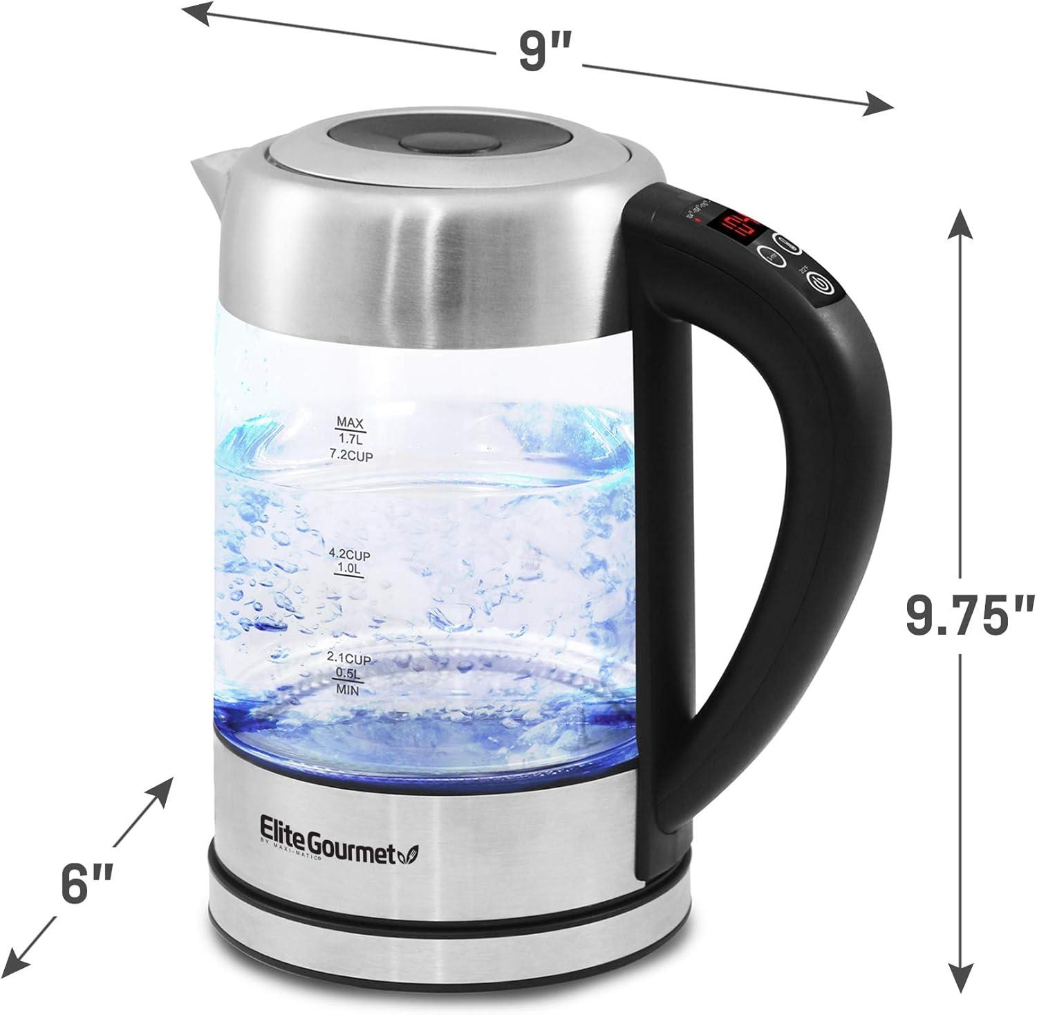 imageElite Gourmet EKT602 Electric BPAFree Glass Kettle Cordless 360 Base Stylish Blue LED Interior Handy Auto ShutOff Function  Quickly Boil Water For Tea ampamp MoreGlass