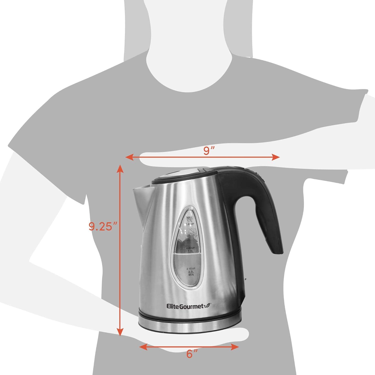 imageElite Gourmet EKT602 Electric BPAFree Glass Kettle Cordless 360 Base Stylish Blue LED Interior Handy Auto ShutOff Function  Quickly Boil Water For Tea ampamp MoreStainless Steel