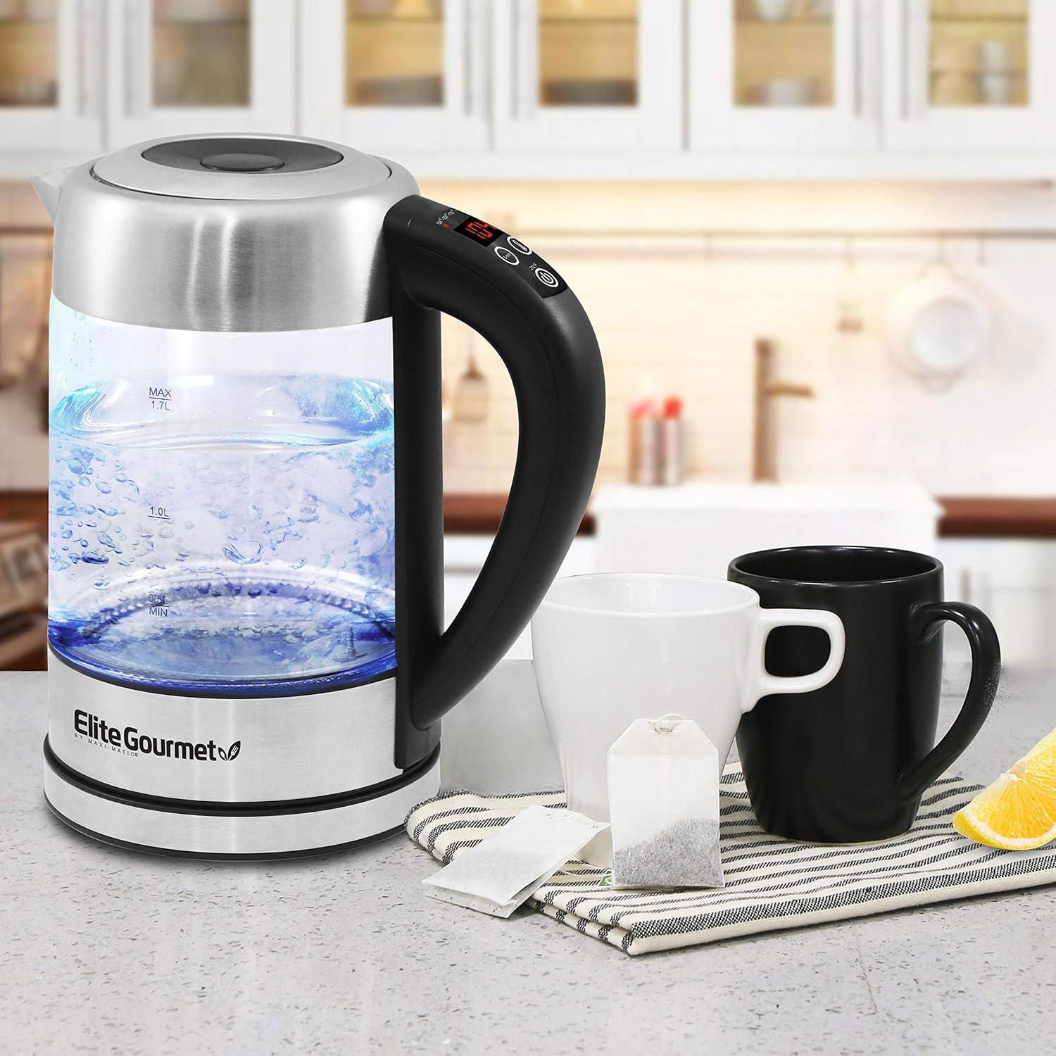 imageElite Gourmet EKT602 Electric BPAFree Glass Kettle Cordless 360 Base Stylish Blue LED Interior Handy Auto ShutOff Function  Quickly Boil Water For Tea ampamp MoreGlass