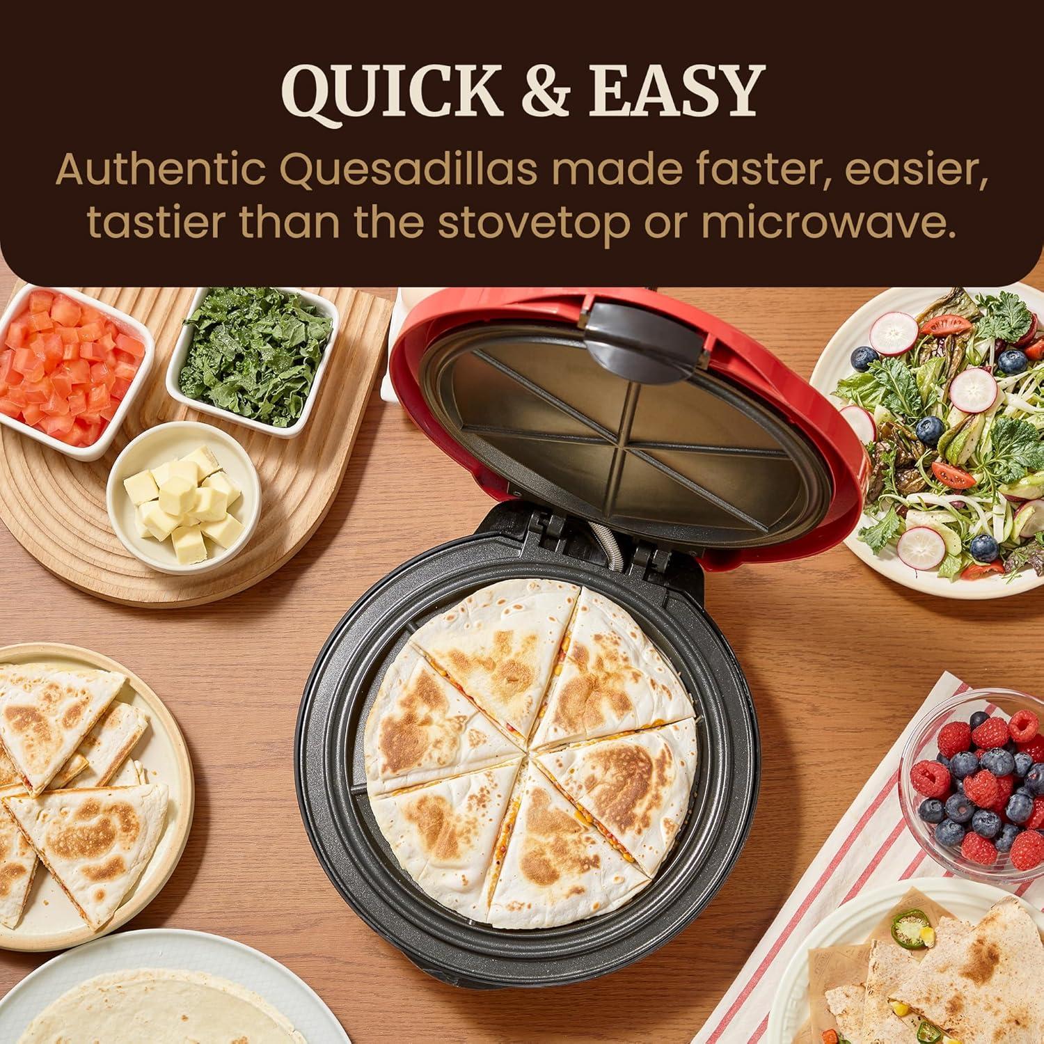 imageElite Gourmet EQD413 Electric NonStick 8quot Quesadilla Maker EasySlice 6Wedge Grilled Cheese Corn Flour Tortilla Snacks Red1065