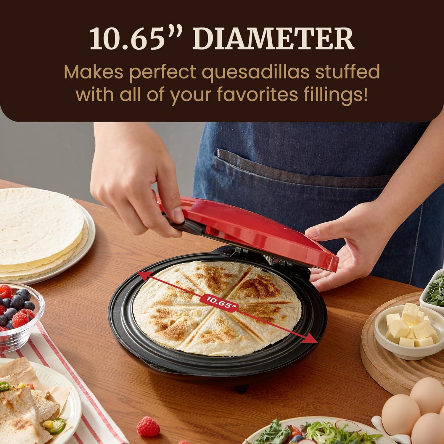 imageElite Gourmet EQD413 Electric NonStick 8quot Quesadilla Maker EasySlice 6Wedge Grilled Cheese Corn Flour Tortilla Snacks Red1065