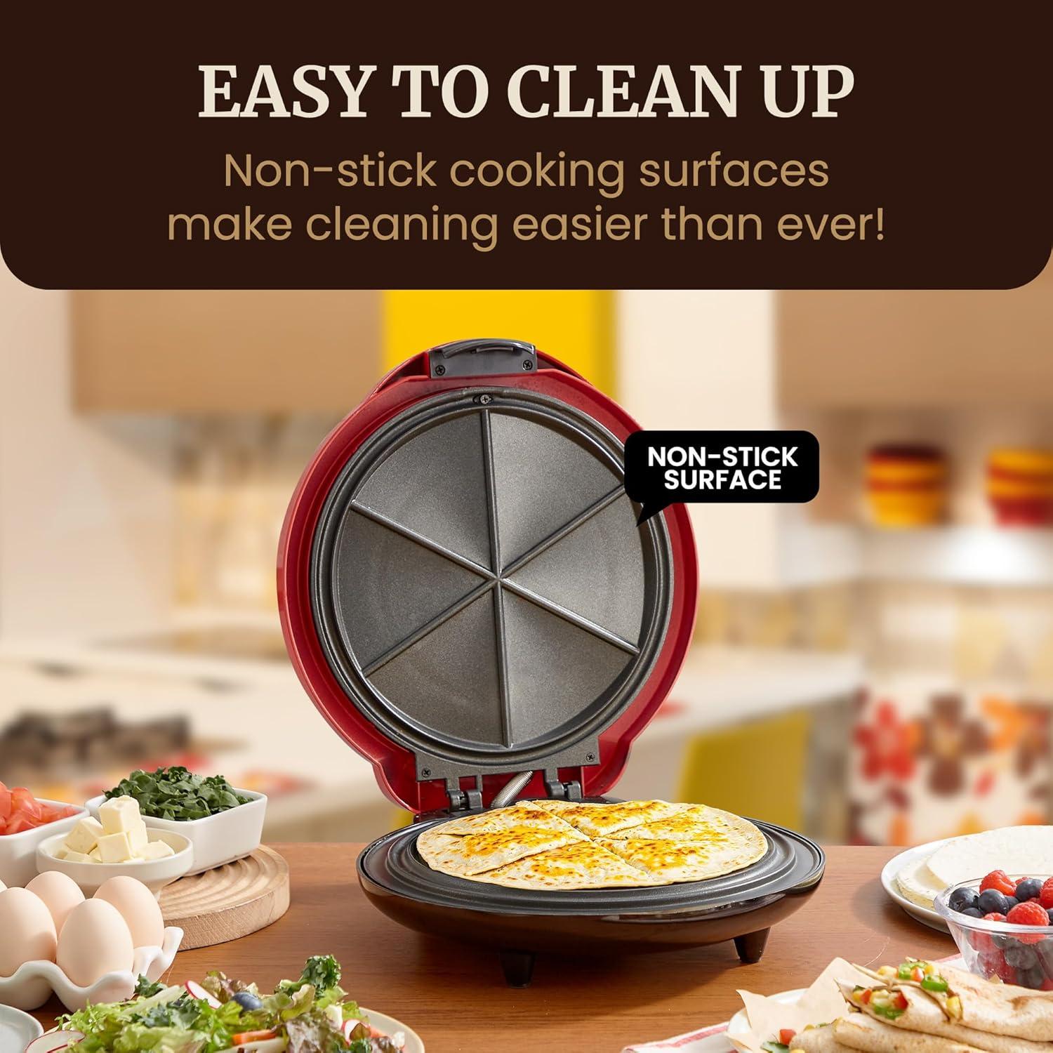 imageElite Gourmet EQD413 Electric NonStick 8quot Quesadilla Maker EasySlice 6Wedge Grilled Cheese Corn Flour Tortilla Snacks Red1065