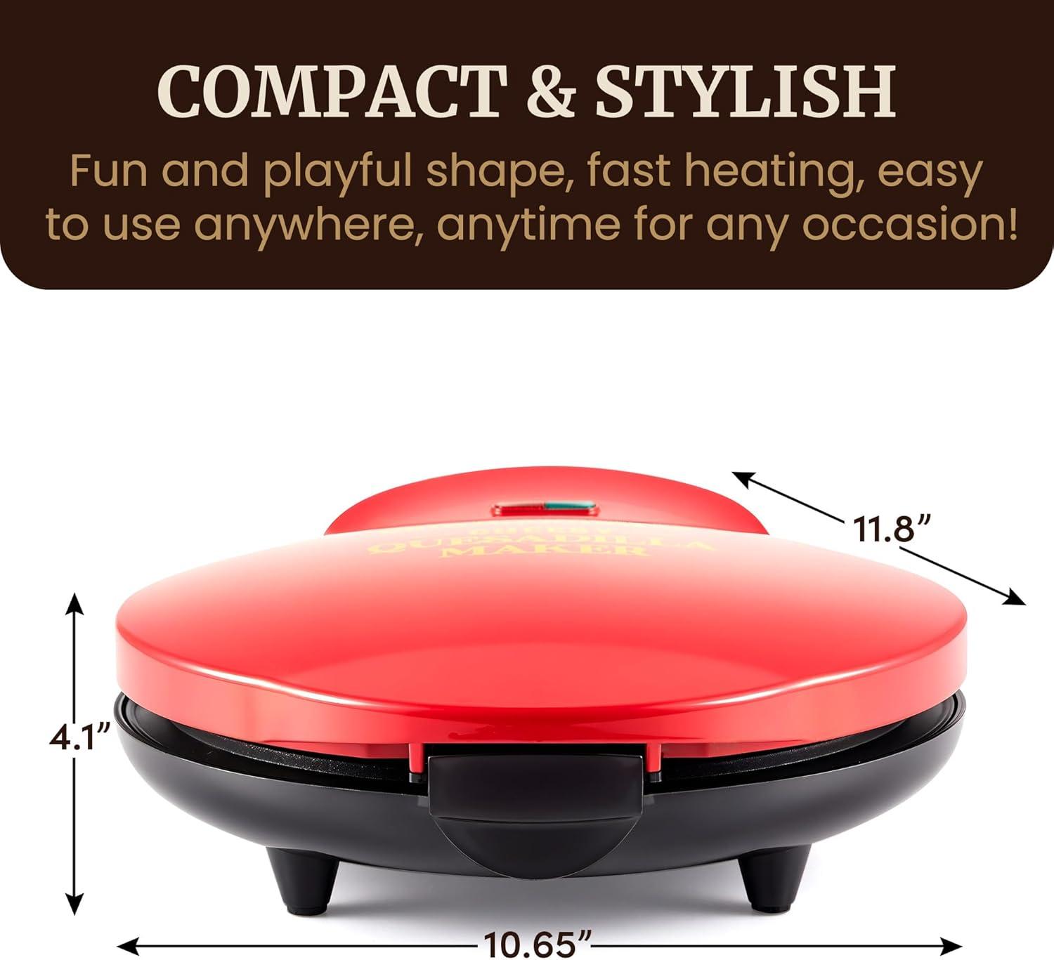 imageElite Gourmet EQD413 Electric NonStick 8quot Quesadilla Maker EasySlice 6Wedge Grilled Cheese Corn Flour Tortilla Snacks Red1065