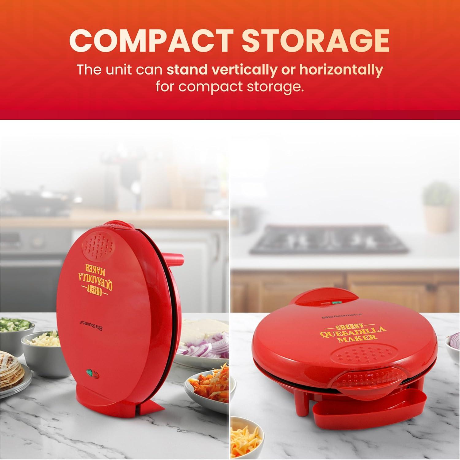 imageElite Gourmet EQD413 Electric NonStick 8quot Quesadilla Maker EasySlice 6Wedge Grilled Cheese Corn Flour Tortilla Snacks Red11