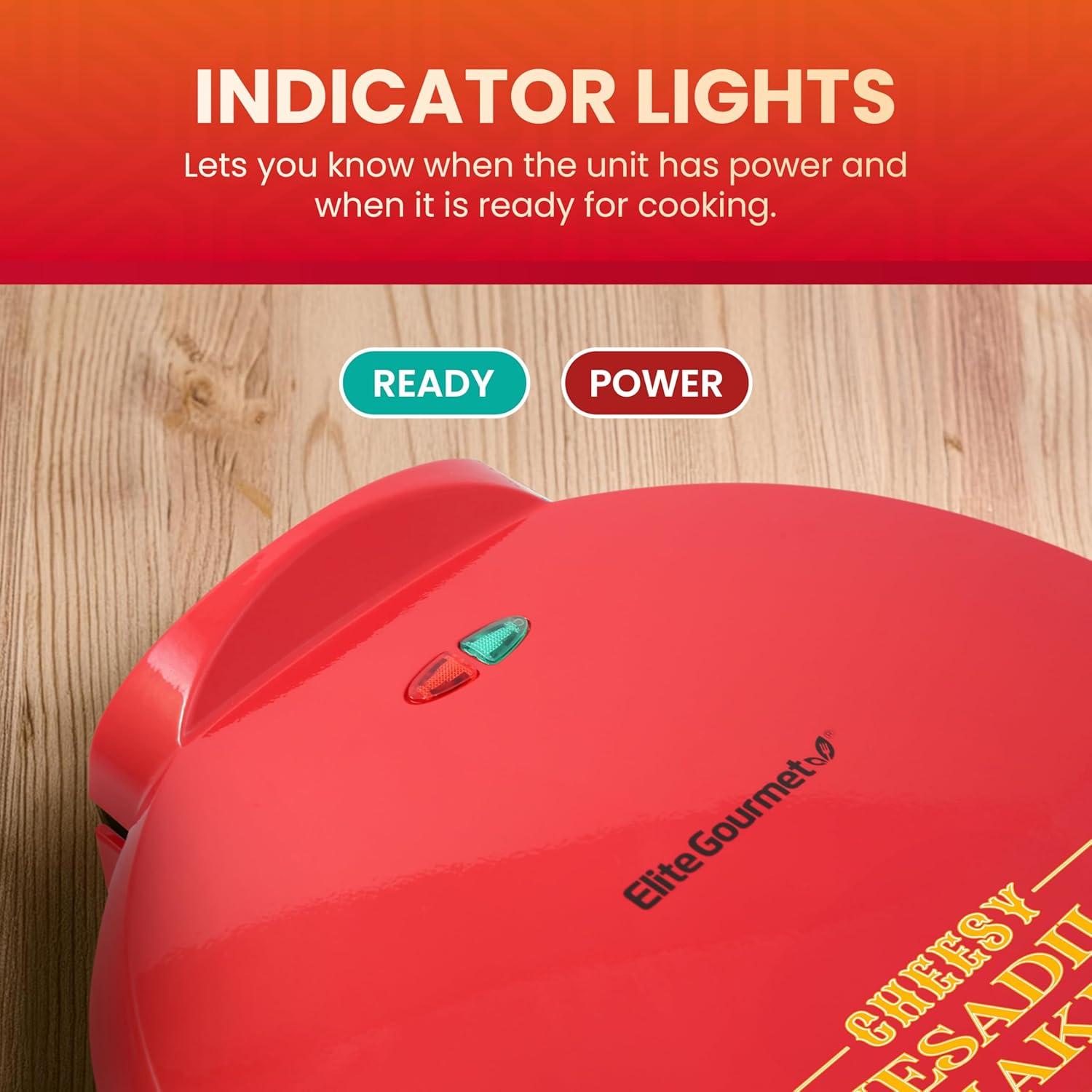imageElite Gourmet EQD413 Electric NonStick 8quot Quesadilla Maker EasySlice 6Wedge Grilled Cheese Corn Flour Tortilla Snacks Red11