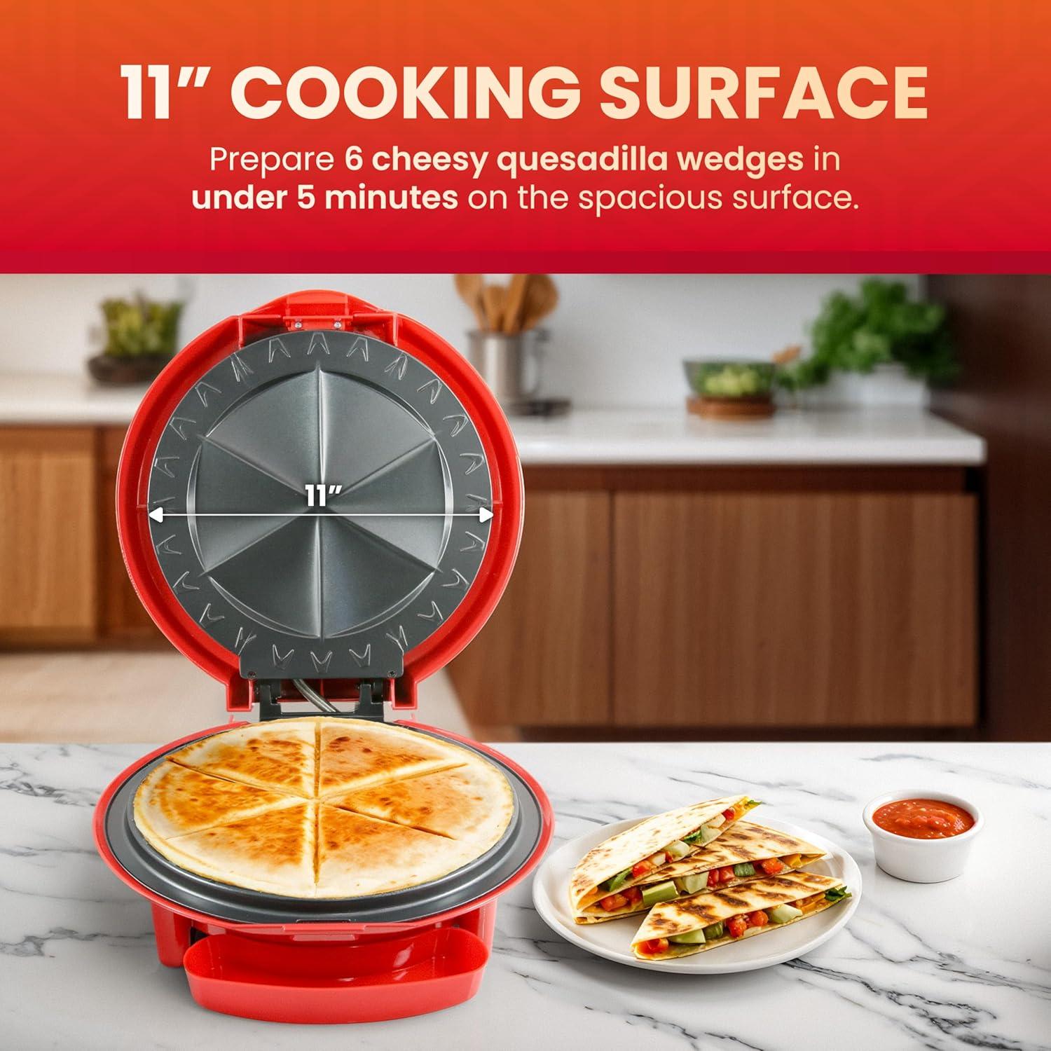 imageElite Gourmet EQD413 Electric NonStick 8quot Quesadilla Maker EasySlice 6Wedge Grilled Cheese Corn Flour Tortilla Snacks Red11