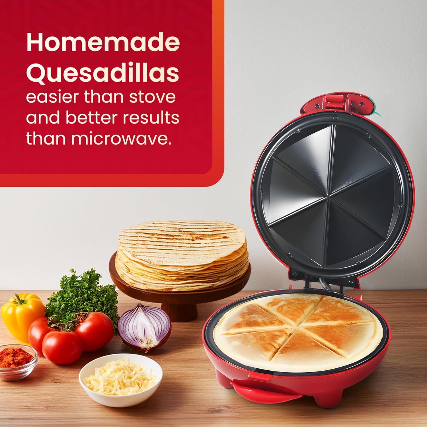 imageElite Gourmet EQD413 Electric NonStick 8quot Quesadilla Maker EasySlice 6Wedge Grilled Cheese Corn Flour Tortilla Snacks Red8
