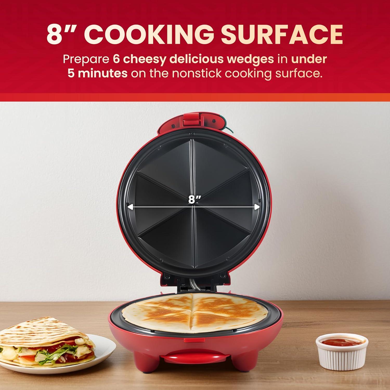 imageElite Gourmet EQD413 Electric NonStick 8quot Quesadilla Maker EasySlice 6Wedge Grilled Cheese Corn Flour Tortilla Snacks Red8