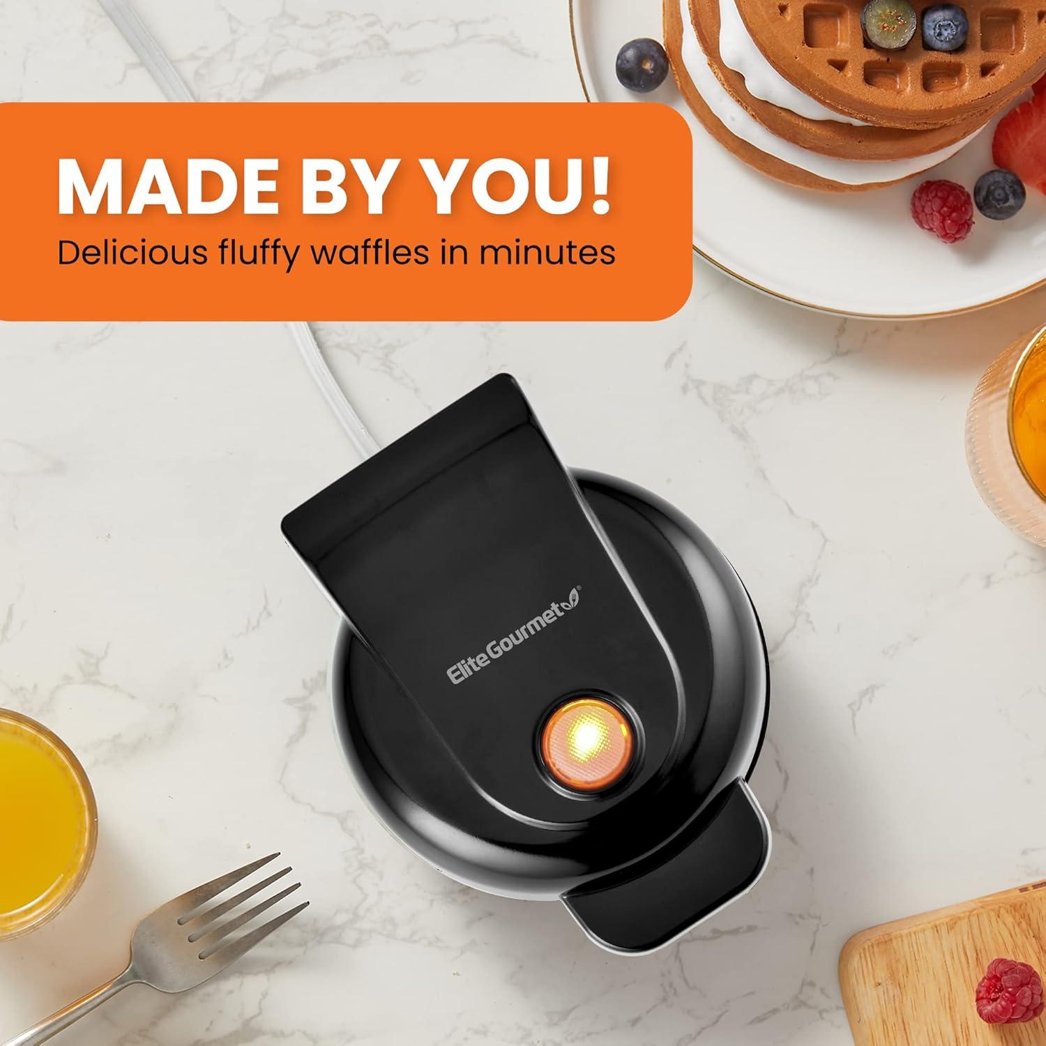 imageElite Gourmet EWM013B Electric Nonstick Mini Waffle Maker with 5inch cooking surface Belgian Waffles Compact Design Hash Browns Keto Snacks Sandwich Eggs Easy to Clean BlackBlack