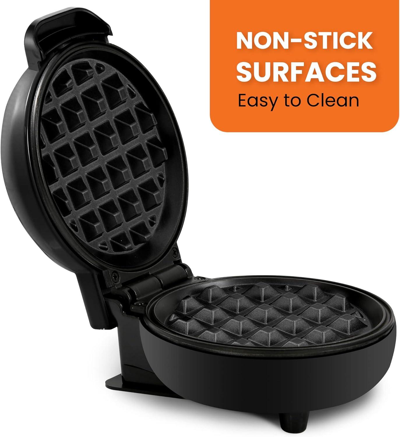 imageElite Gourmet EWM013B Electric Nonstick Mini Waffle Maker with 5inch cooking surface Belgian Waffles Compact Design Hash Browns Keto Snacks Sandwich Eggs Easy to Clean BlackBlack