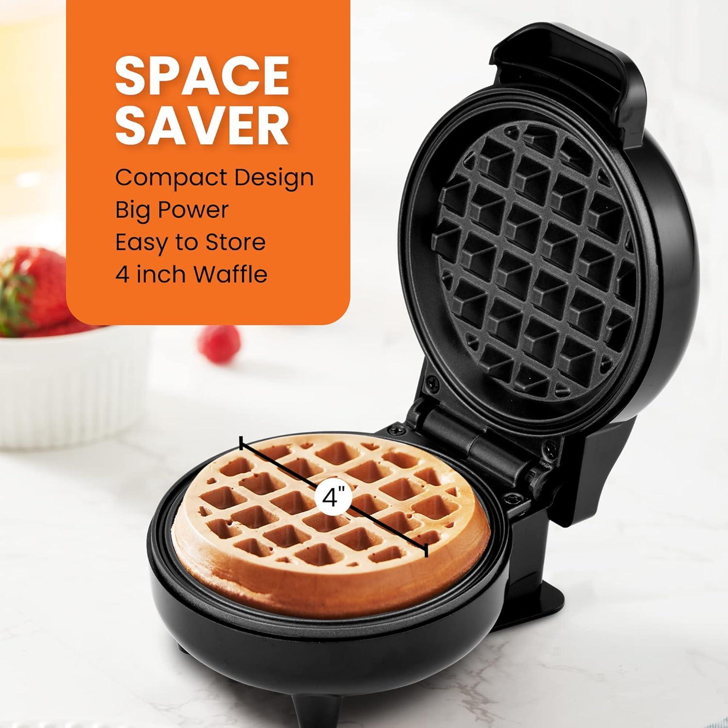 imageElite Gourmet EWM013B Electric Nonstick Mini Waffle Maker with 5inch cooking surface Belgian Waffles Compact Design Hash Browns Keto Snacks Sandwich Eggs Easy to Clean BlackBlack