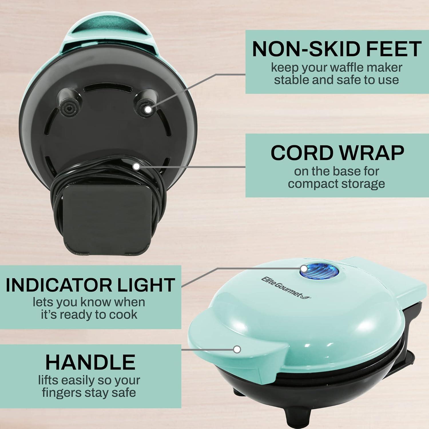imageElite Gourmet EWM015M Electric Nonstick 45inch Mini Waffle Maker Belgian Waffles Compact Design Hash Browns Keto Snacks Sandwich Eggs Easy to Clean MintMint
