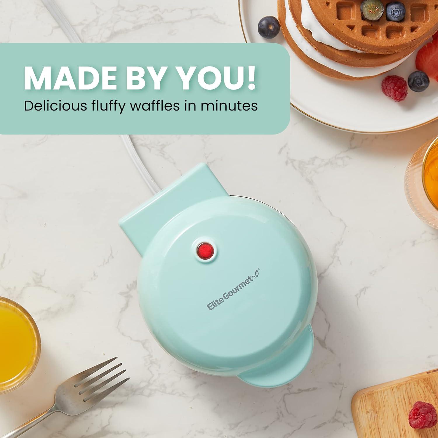 imageElite Gourmet EWM015M Electric Nonstick 45inch Mini Waffle Maker Belgian Waffles Compact Design Hash Browns Keto Snacks Sandwich Eggs Easy to Clean MintBlue