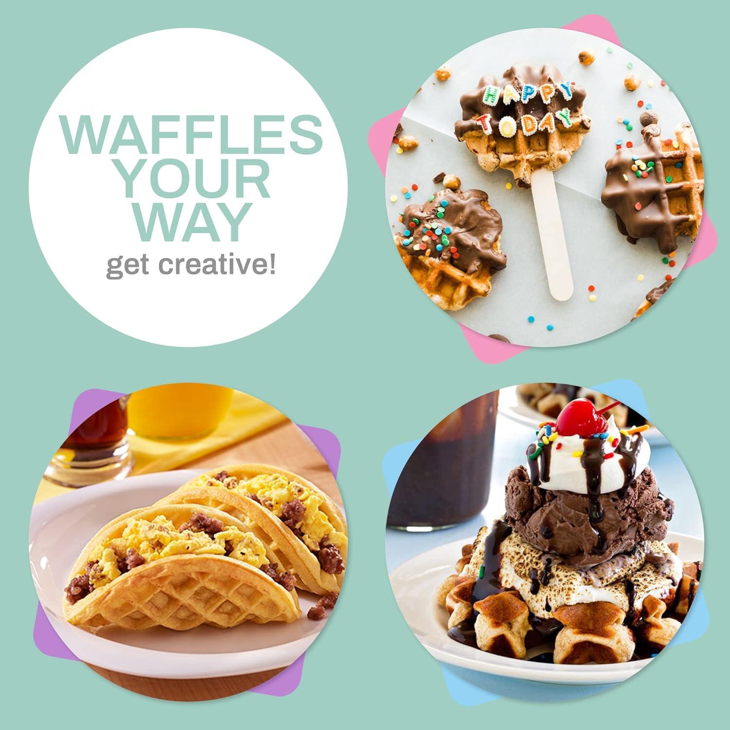 imageElite Gourmet EWM015M Electric Nonstick 45inch Mini Waffle Maker Belgian Waffles Compact Design Hash Browns Keto Snacks Sandwich Eggs Easy to Clean MintBlue