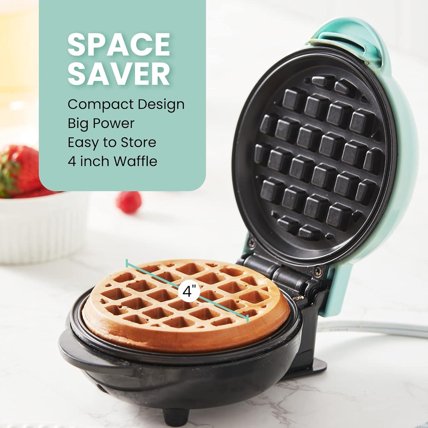imageElite Gourmet EWM015M Electric Nonstick 45inch Mini Waffle Maker Belgian Waffles Compact Design Hash Browns Keto Snacks Sandwich Eggs Easy to Clean MintBlue