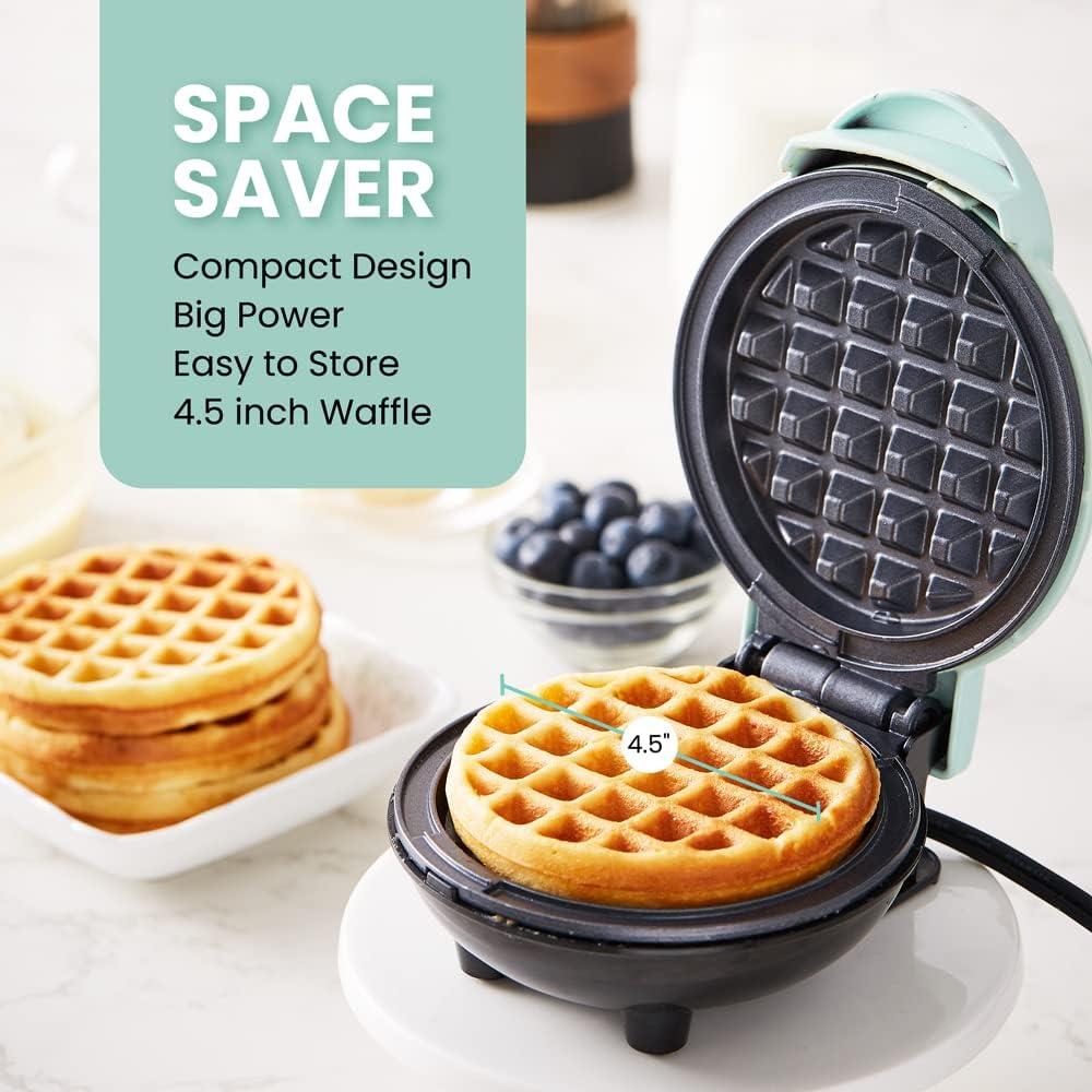 imageElite Gourmet EWM015M Electric Nonstick 45inch Mini Waffle Maker Belgian Waffles Compact Design Hash Browns Keto Snacks Sandwich Eggs Easy to Clean MintMint
