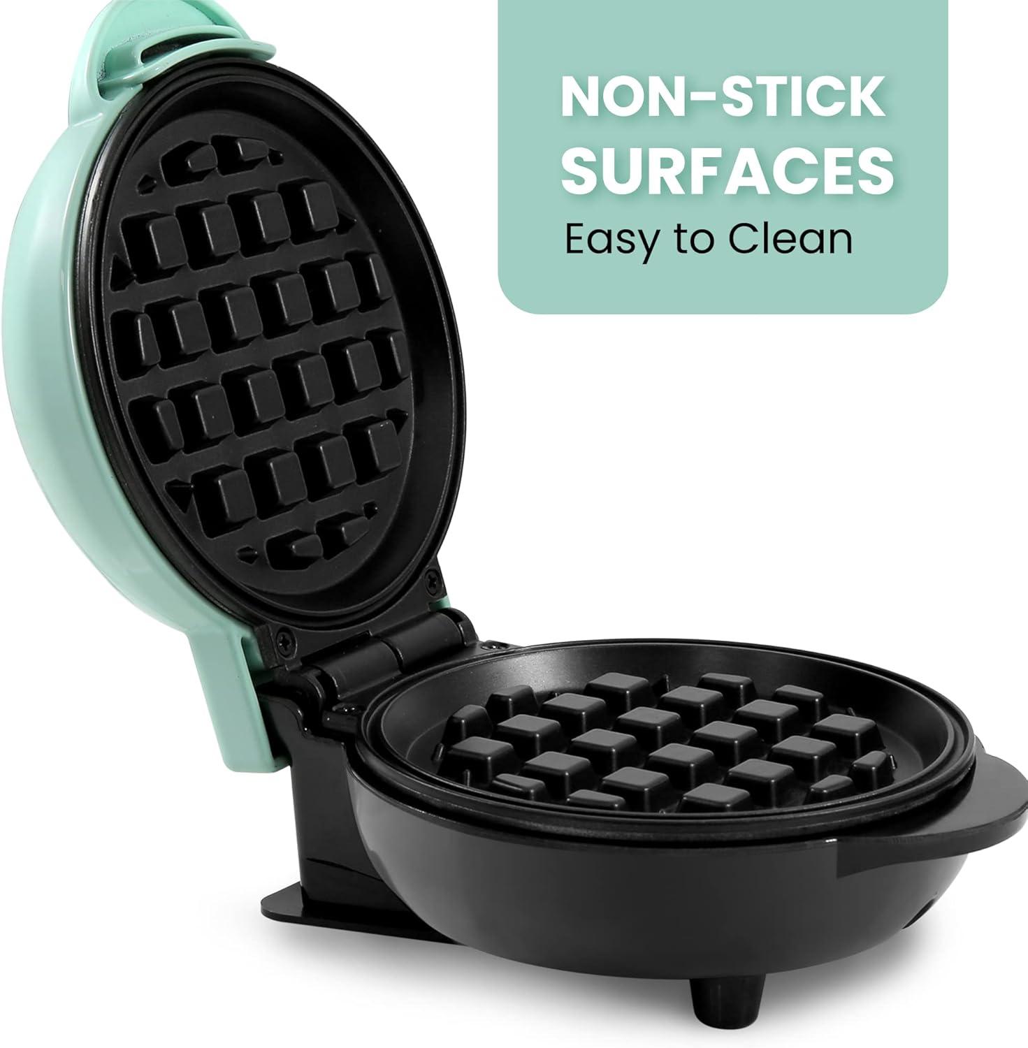 imageElite Gourmet EWM015M Electric Nonstick 45inch Mini Waffle Maker Belgian Waffles Compact Design Hash Browns Keto Snacks Sandwich Eggs Easy to Clean MintBlue