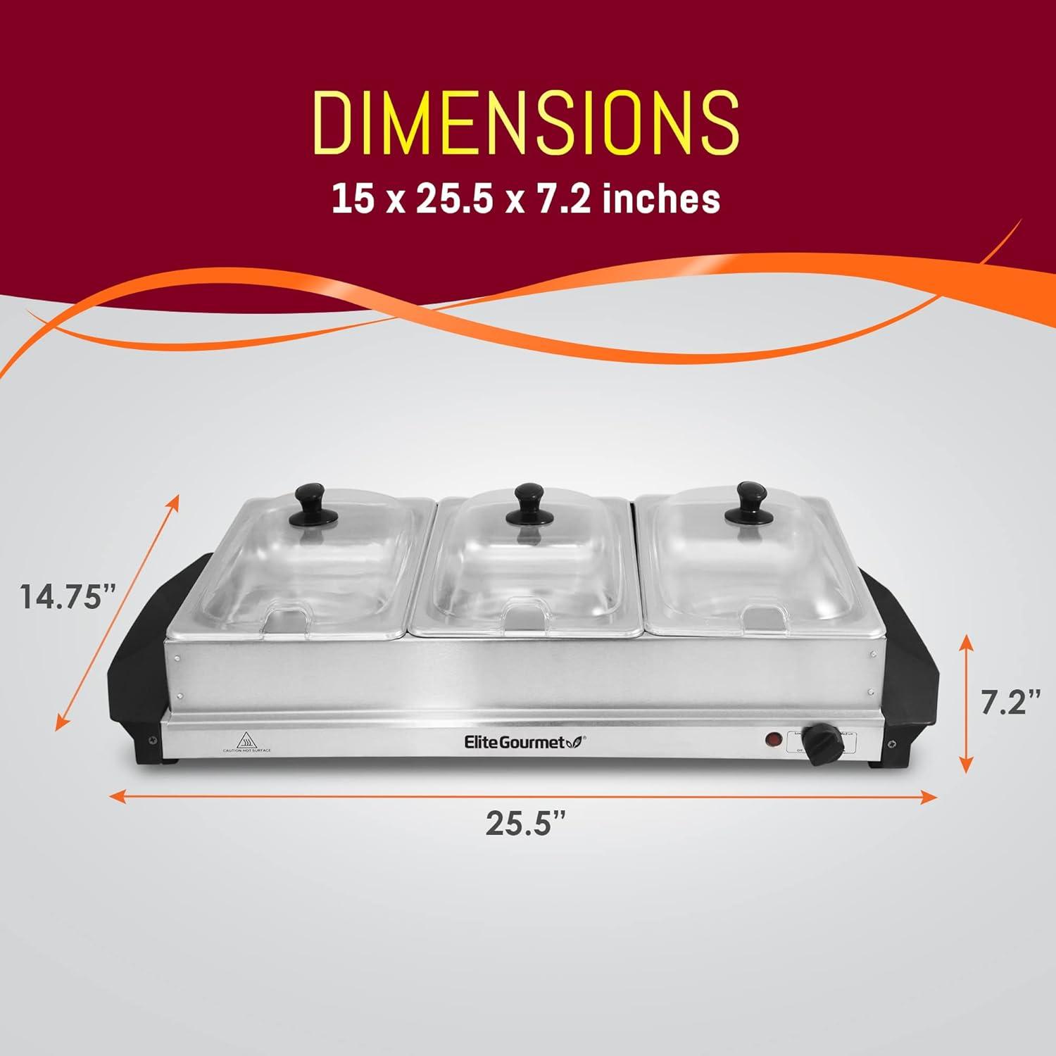 imageElite Gourmet EWM6122 Dual 2 x 25 Qt Trays Buffet Server Food Warmer Temperature Control Clear Slotted Lids Perfect for Parties Entertaining ampamp Holidays 5 Qt Total Stainless Steel75 Quart  3 Trays