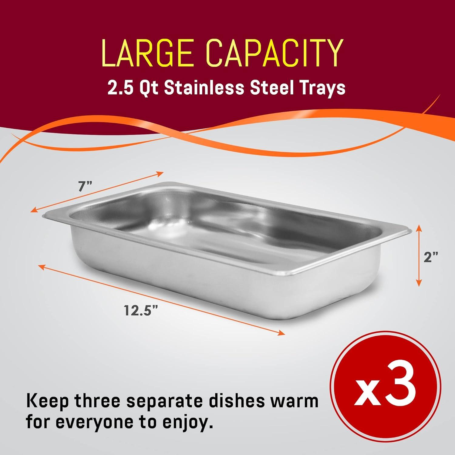 imageElite Gourmet EWM6122 Dual 2 x 25 Qt Trays Buffet Server Food Warmer Temperature Control Clear Slotted Lids Perfect for Parties Entertaining ampamp Holidays 5 Qt Total Stainless Steel75 Quart  3 Trays
