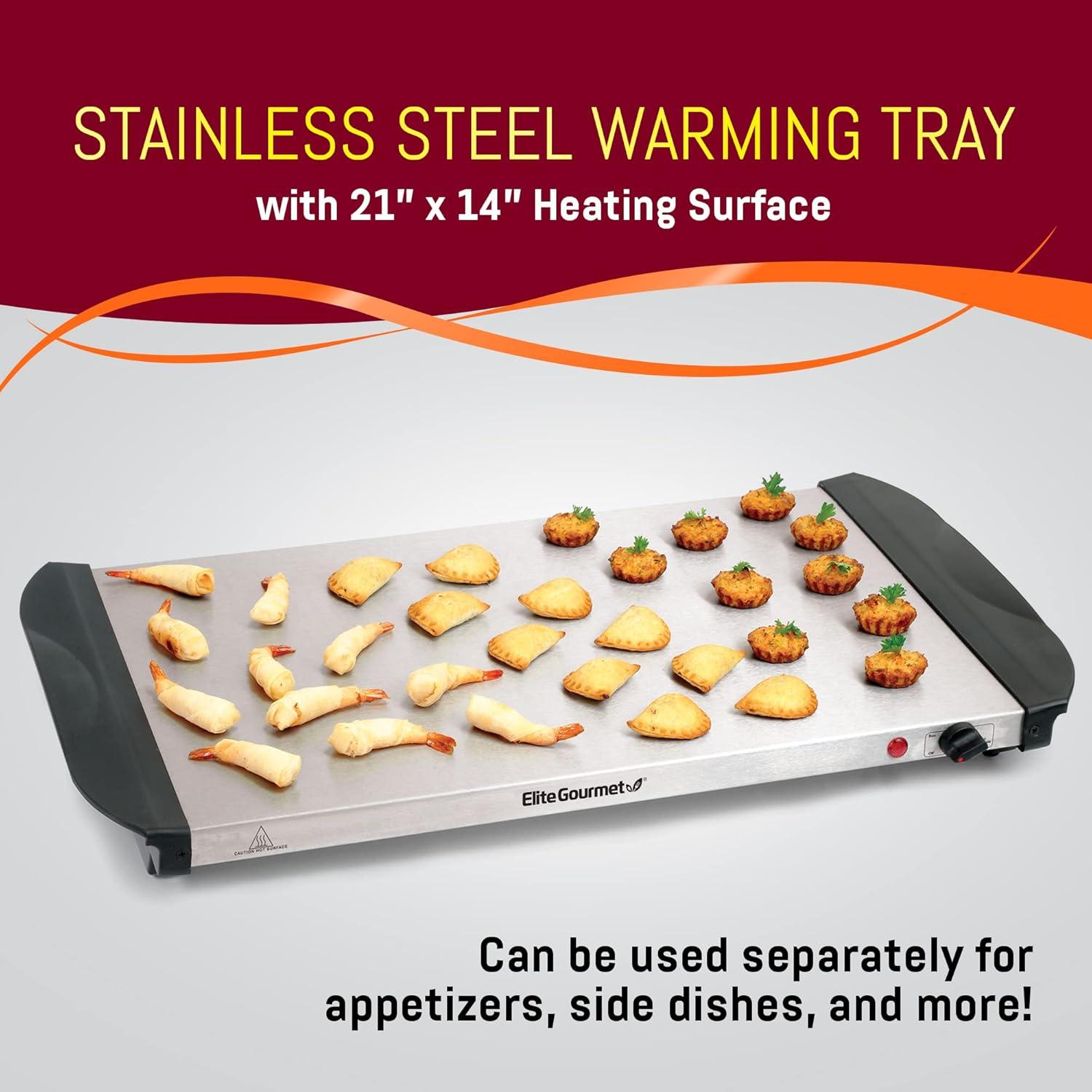 imageElite Gourmet EWM6122 Dual 2 x 25 Qt Trays Buffet Server Food Warmer Temperature Control Clear Slotted Lids Perfect for Parties Entertaining ampamp Holidays 5 Qt Total Stainless Steel75 Quart  3 Trays