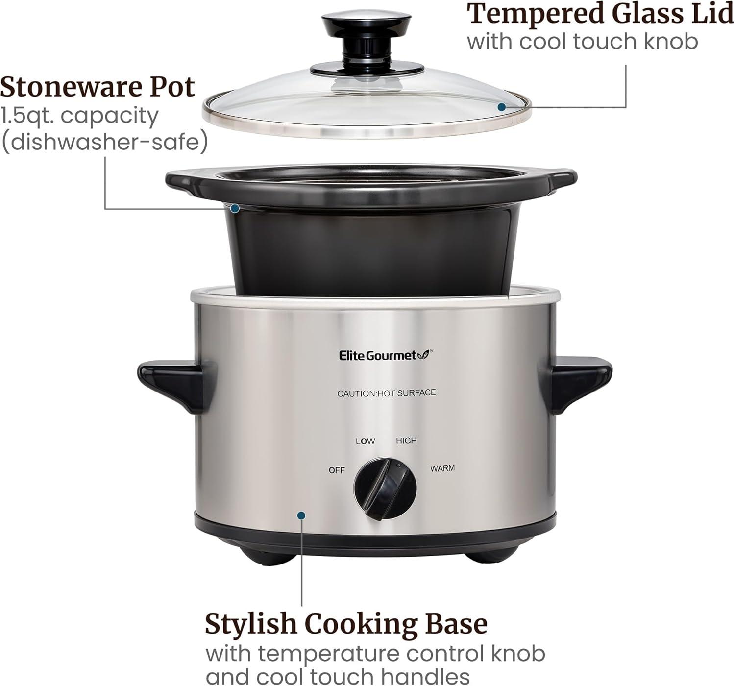 imageElite Gourmet MST275XP Electric Oval Slow Cooker 2Qt Capacity PurpleStainless Steel