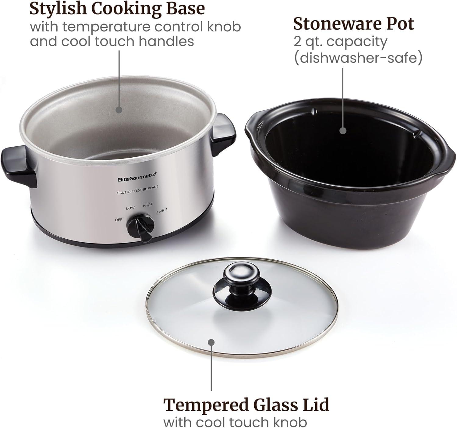 imageElite Gourmet MST275XP Electric Oval Slow Cooker 2Qt Capacity PurpleStainless Steel