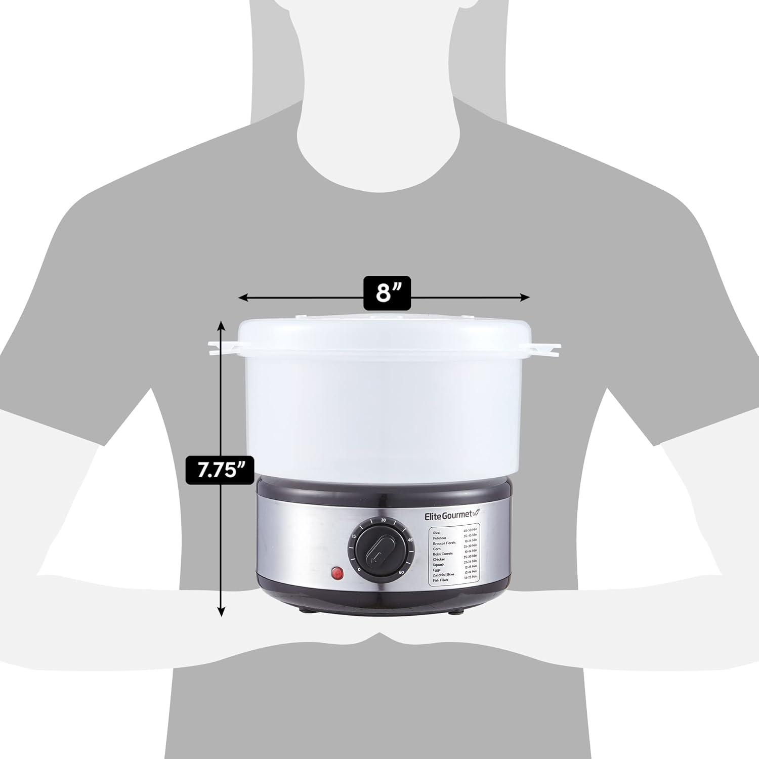 imageElite Gourmet MaxiMatic Electric Food Vegetable Steamer with BPAFree 3 Tier Stackable Nested Basket Trays Auto Shutoff 60min Timer 800W 9 Quart Stainless Steel25 Quart