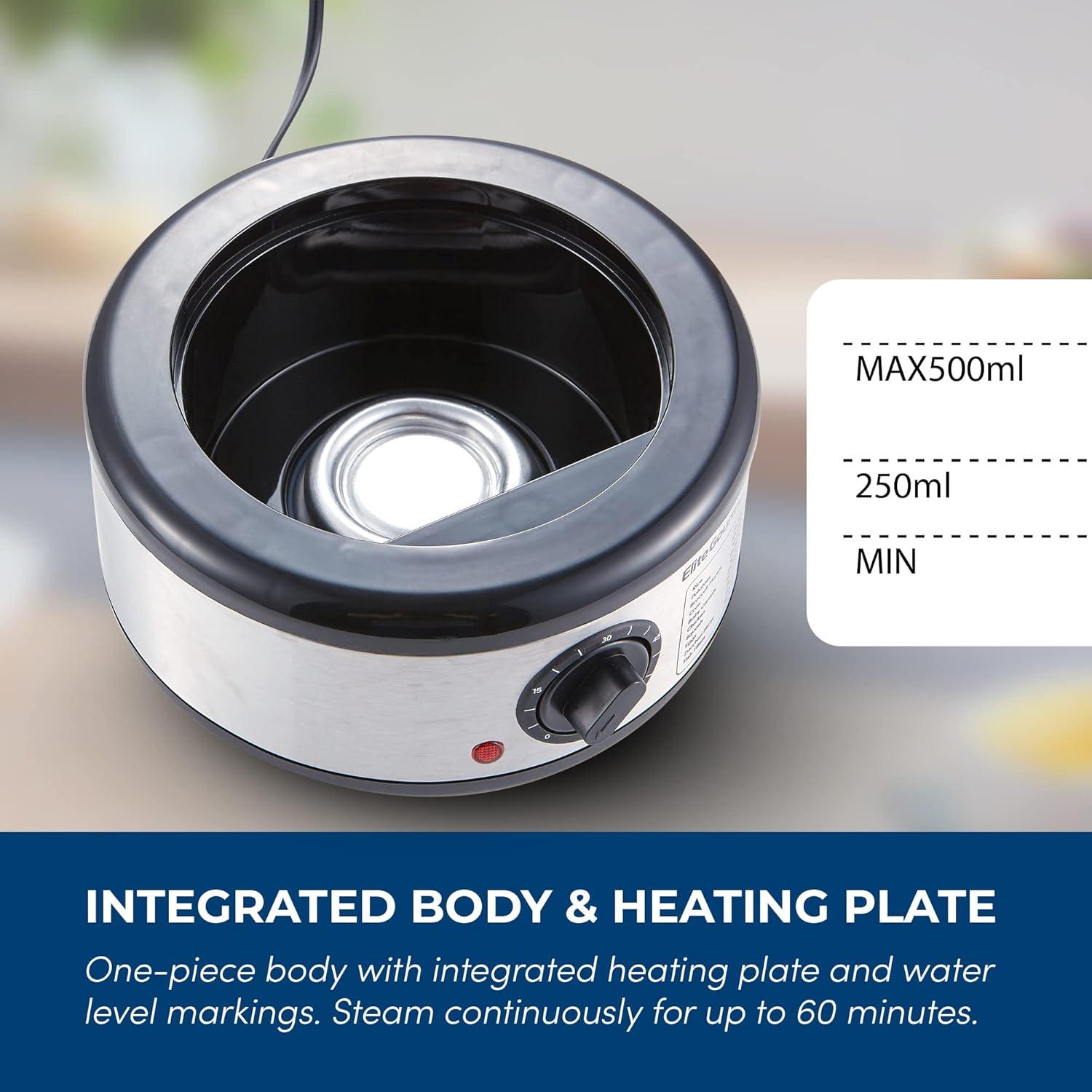 imageElite Gourmet MaxiMatic Electric Food Vegetable Steamer with BPAFree 3 Tier Stackable Nested Basket Trays Auto Shutoff 60min Timer 800W 9 Quart Stainless Steel25 Quart