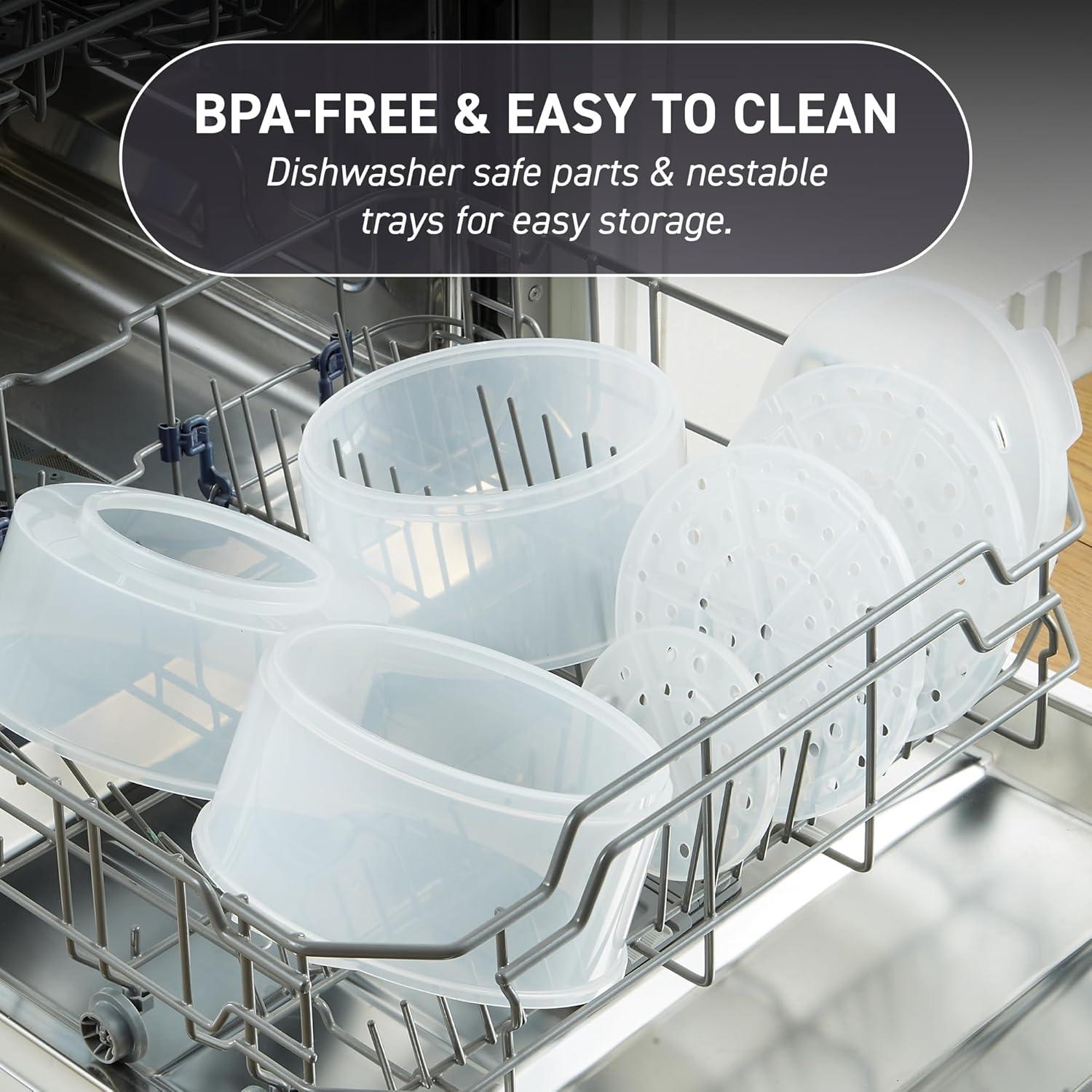 imageElite Gourmet MaxiMatic Electric Food Vegetable Steamer with BPAFree 3 Tier Stackable Nested Basket Trays Auto Shutoff 60min Timer 800W 9 Quart Stainless Steel75 Quart