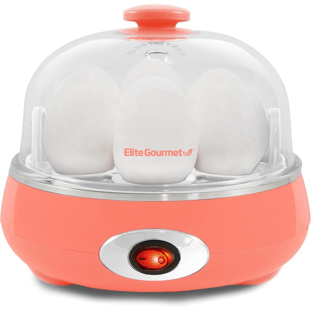 imageElite Gourmet EGC007CHC Rapid Egg Cooker 7 EasyToPeel Hard Medium Soft Boiled Eggs Poacher Omelet Maker Auto ShutOff Alarm 16Recipe Booklet Charcoal GreyCoral
