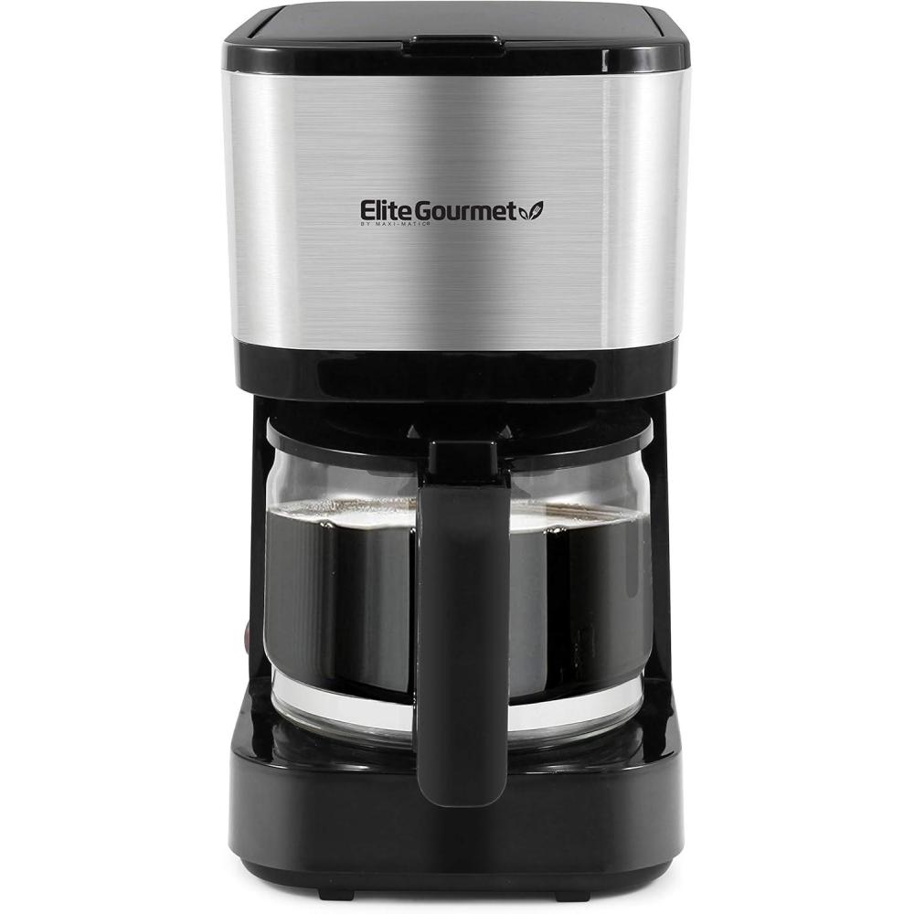 imageElite Gourmet EHC5055 Automatic Brew ampamp Drip Coffee Maker with Pause N Serve Reusable Filter OnOff Switch Water Level Indicator BlackStainless Steel