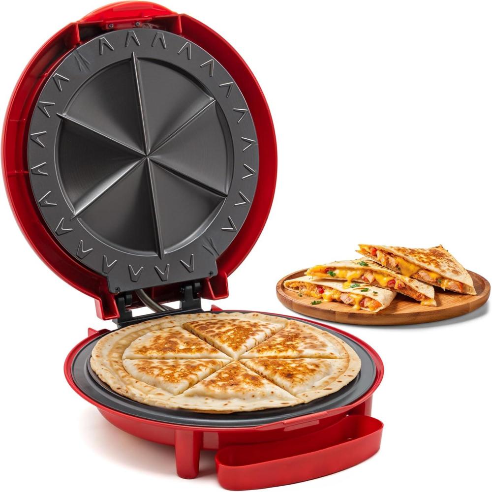 imageElite Gourmet EQD413 Electric NonStick 8quot Quesadilla Maker EasySlice 6Wedge Grilled Cheese Corn Flour Tortilla Snacks Red11