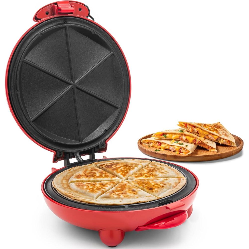 imageElite Gourmet EQD413 Electric NonStick 8quot Quesadilla Maker EasySlice 6Wedge Grilled Cheese Corn Flour Tortilla Snacks Red8
