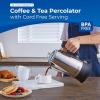 imageElite Gourmet EC922 Electric Coffee Percolator BPA Free Keep Warm Glass Clear Brew Progress Knob CoolTouch Handle Cordless Serve 12Cup Stainless SteelStainless Steel