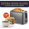 imageElite Gourmet ECT1027B Cool Touch Toaster with 6 Temperature Settings ampamp Extra Wide 125quot Slots for Bagels Waffles Specialty Breads Puff Pastry Snacks ETL Certified 2 Slices BlackGunmetal Gray